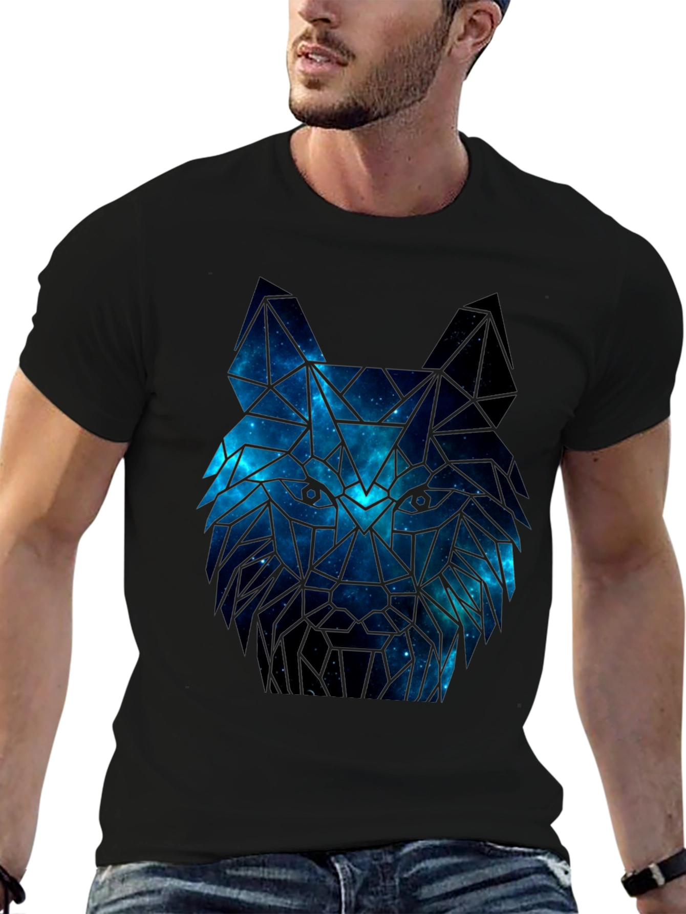 Black Galaxy Wolf Graphic Tee - Men's Black T-Shirt view 6