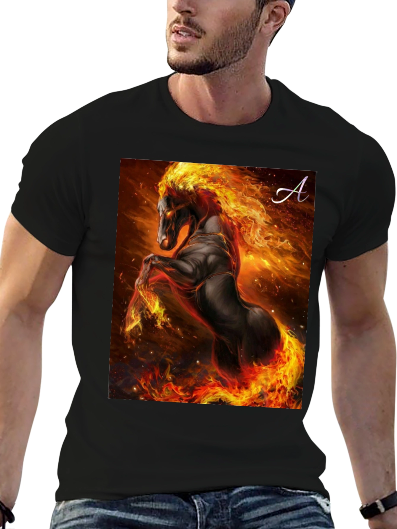 Black Fiery Horse Graphic T-Shirt - Black view 6