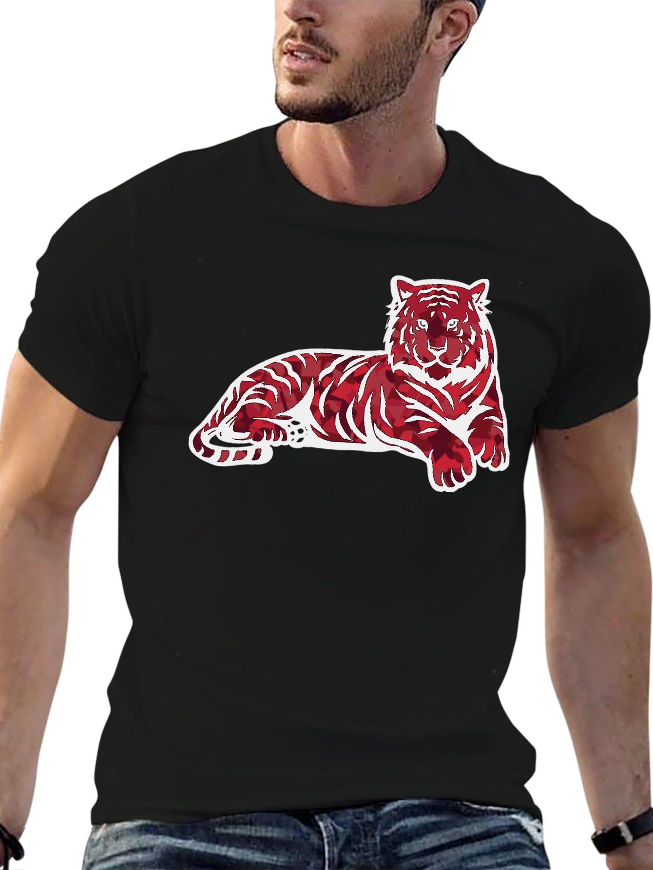 Black Tiger Print Graphic Tee - Men's Casual Wear view 6