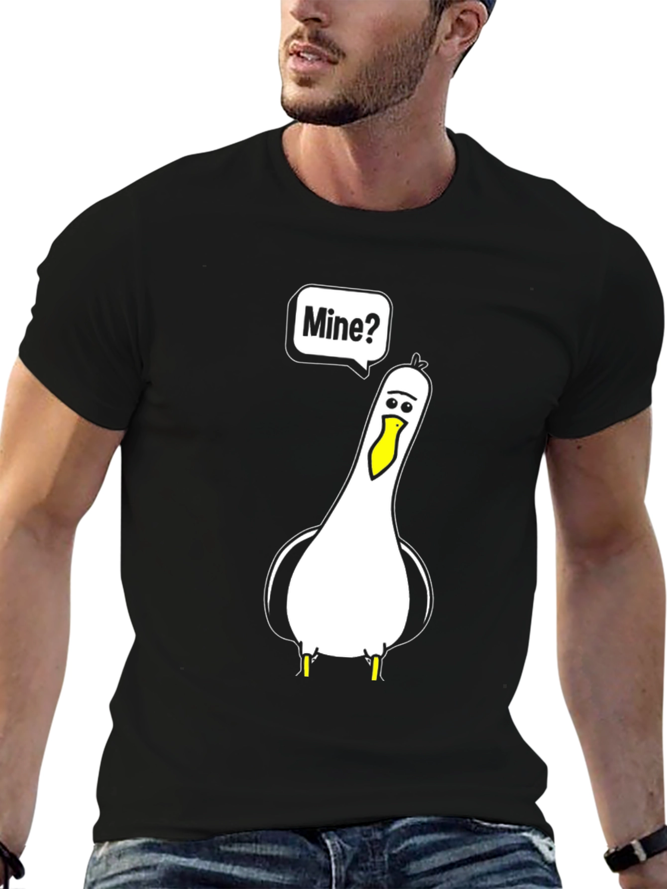 Black Funny Seagull 'Mine?' Graphic T-Shirt view 6