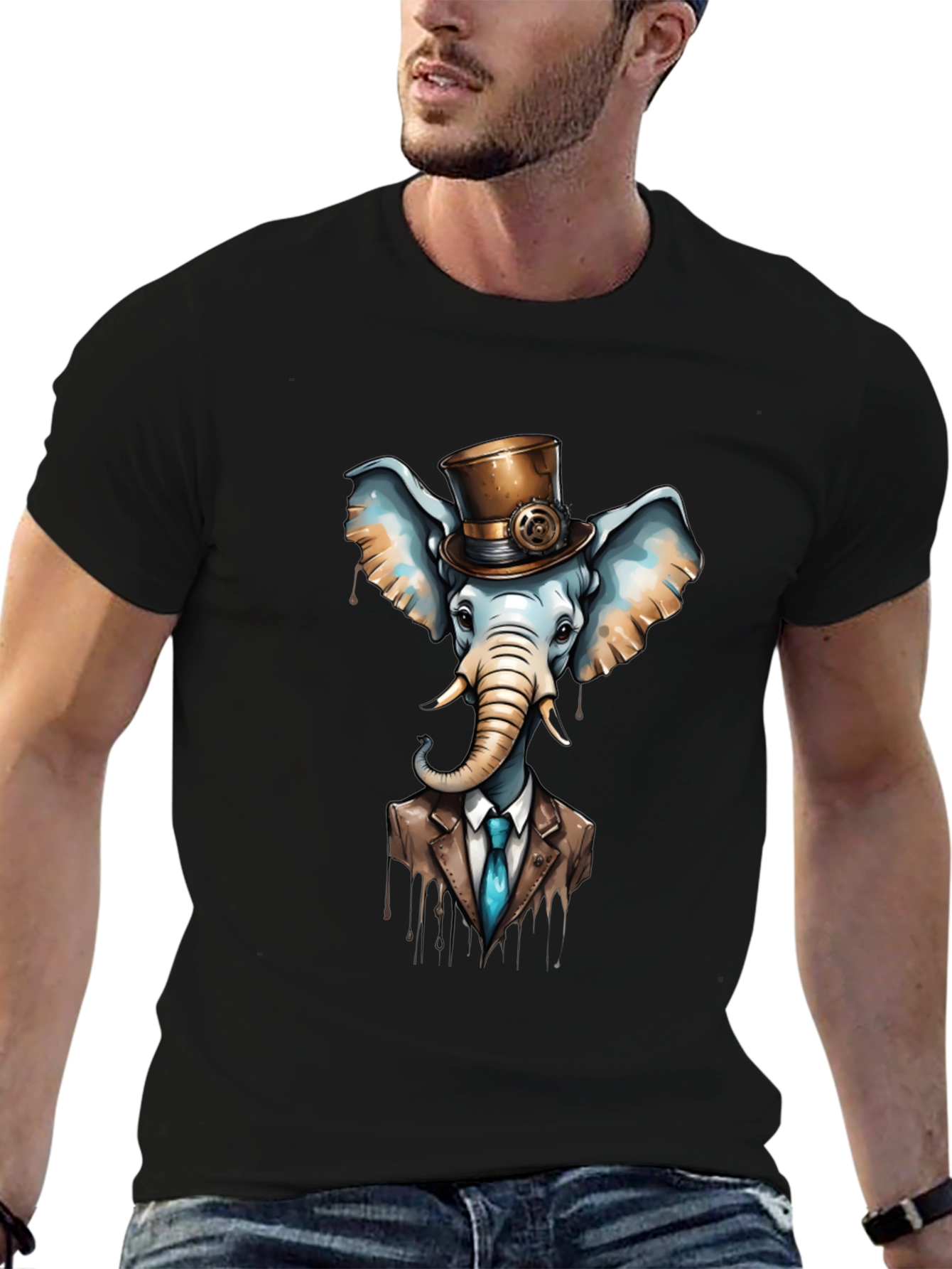 Black Steampunk Elephant T-Shirt - Classy Animal Tee view 6