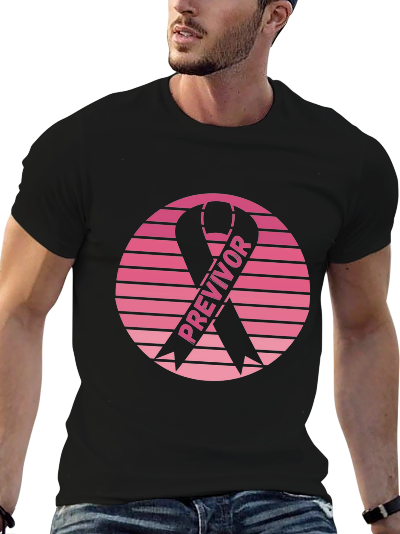 Black Previvor Ribbon Graphic Tee - Breast Cancer Awareness view 6