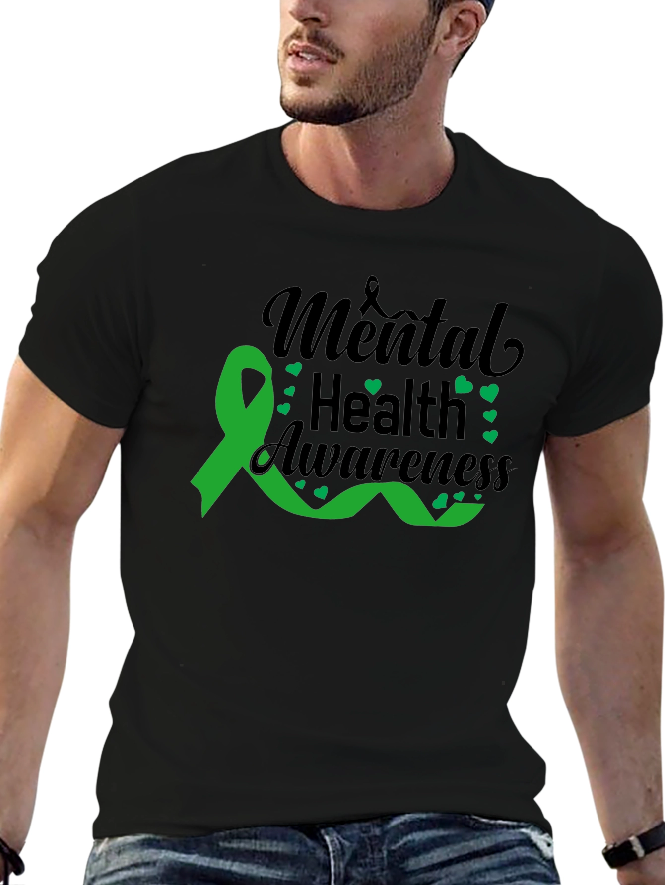 Black Mental Health Awareness Ribbon Graphic T-Shirt view 6