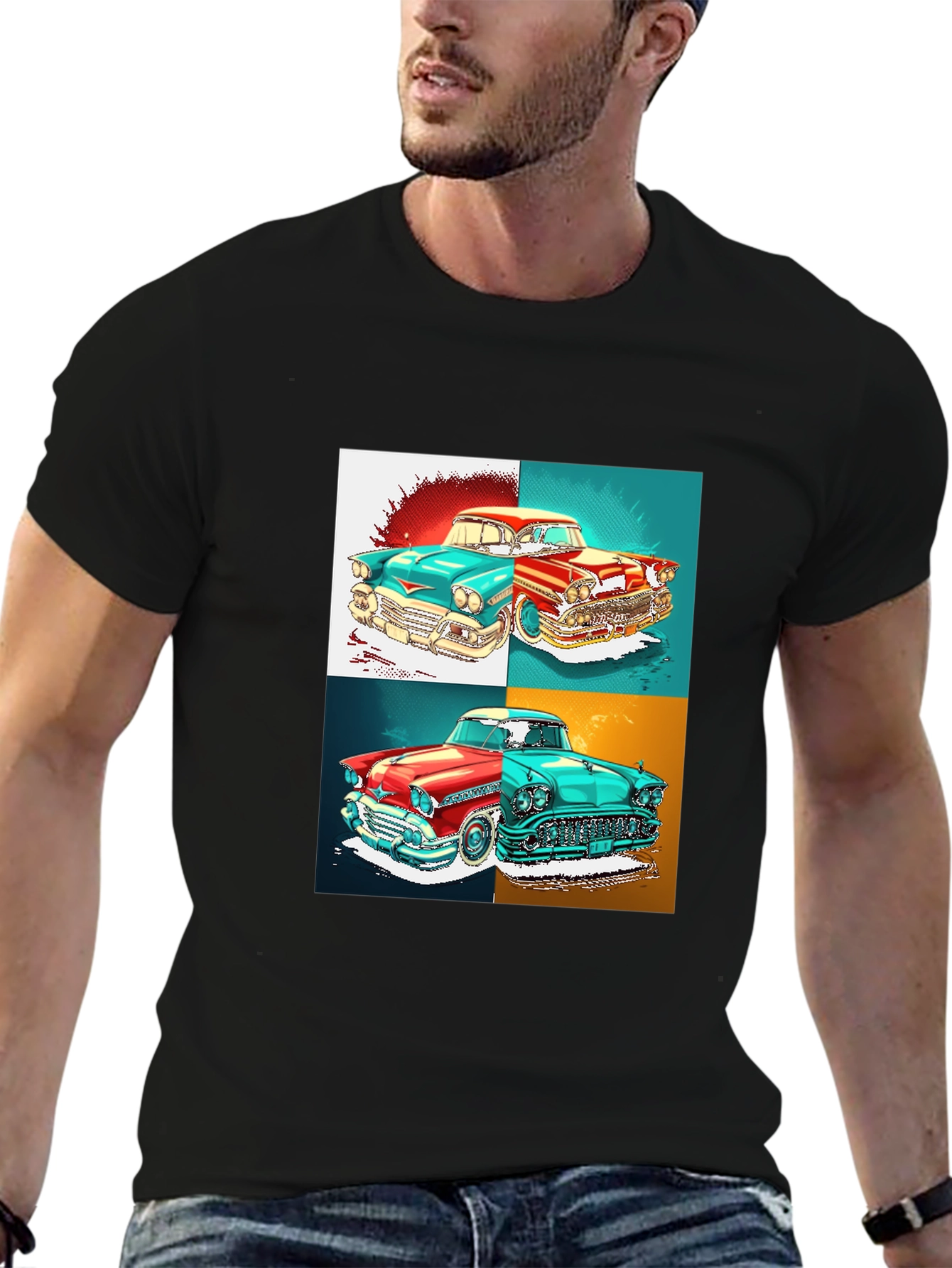 Black Classic Car Graphic T-Shirt - Retro Automotive Style view 6