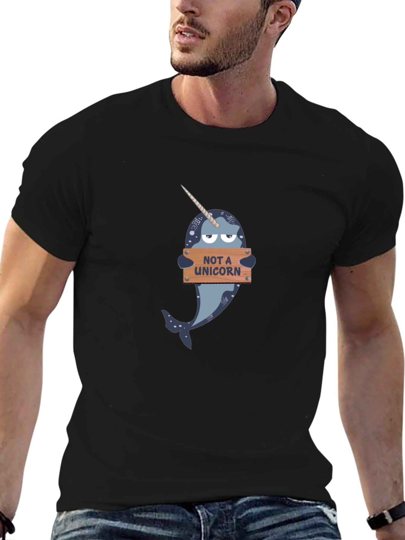 Black Narwhal T-Shirt - "Not A Unicorn" Funny Tee view 6