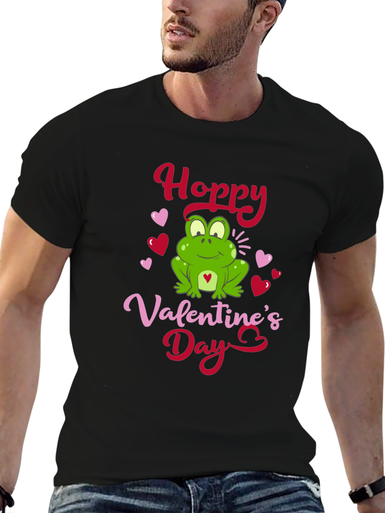 Black Hoppy Valentine's Day Frog Graphic T-Shirt view 6