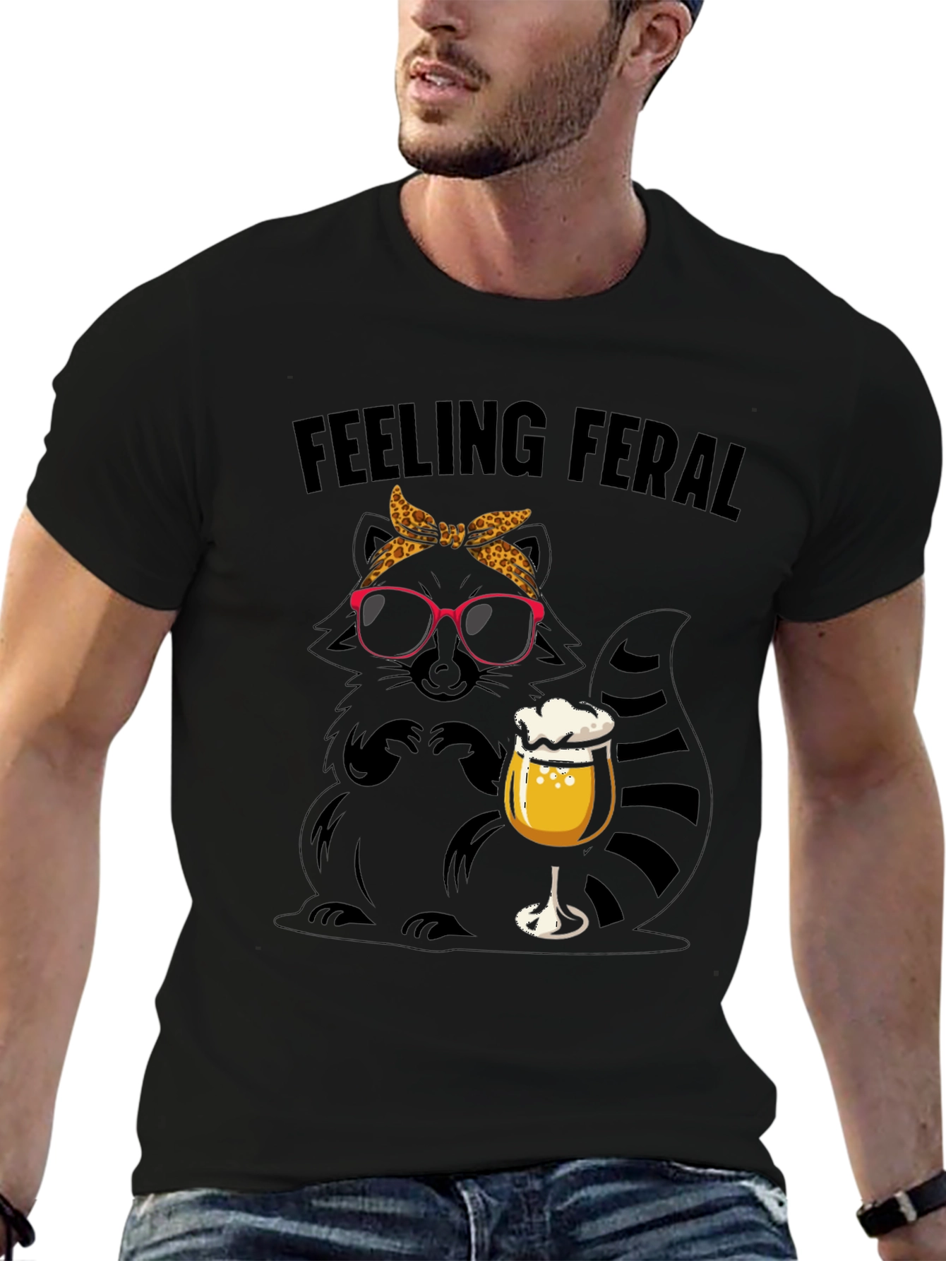 Black Feeling Feral Raccoon Beer T-Shirt view 6