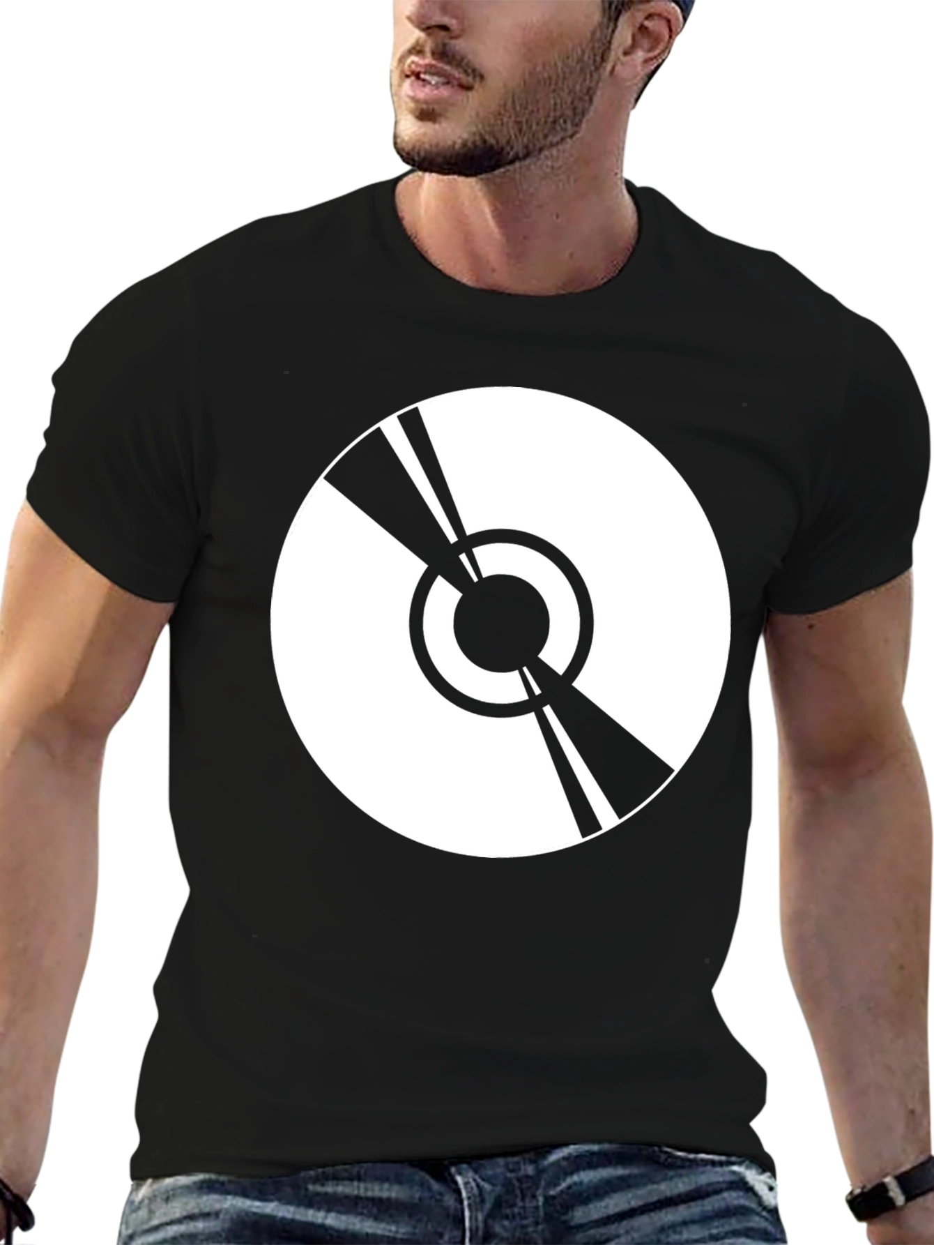 Black Minimalist Vinyl Record Graphic Black T-Shirt view 6