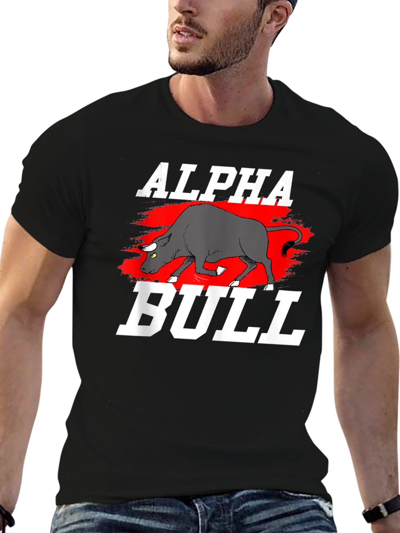 Black Alpha Bull Graphic T-Shirt - Black Cotton Tee view 6