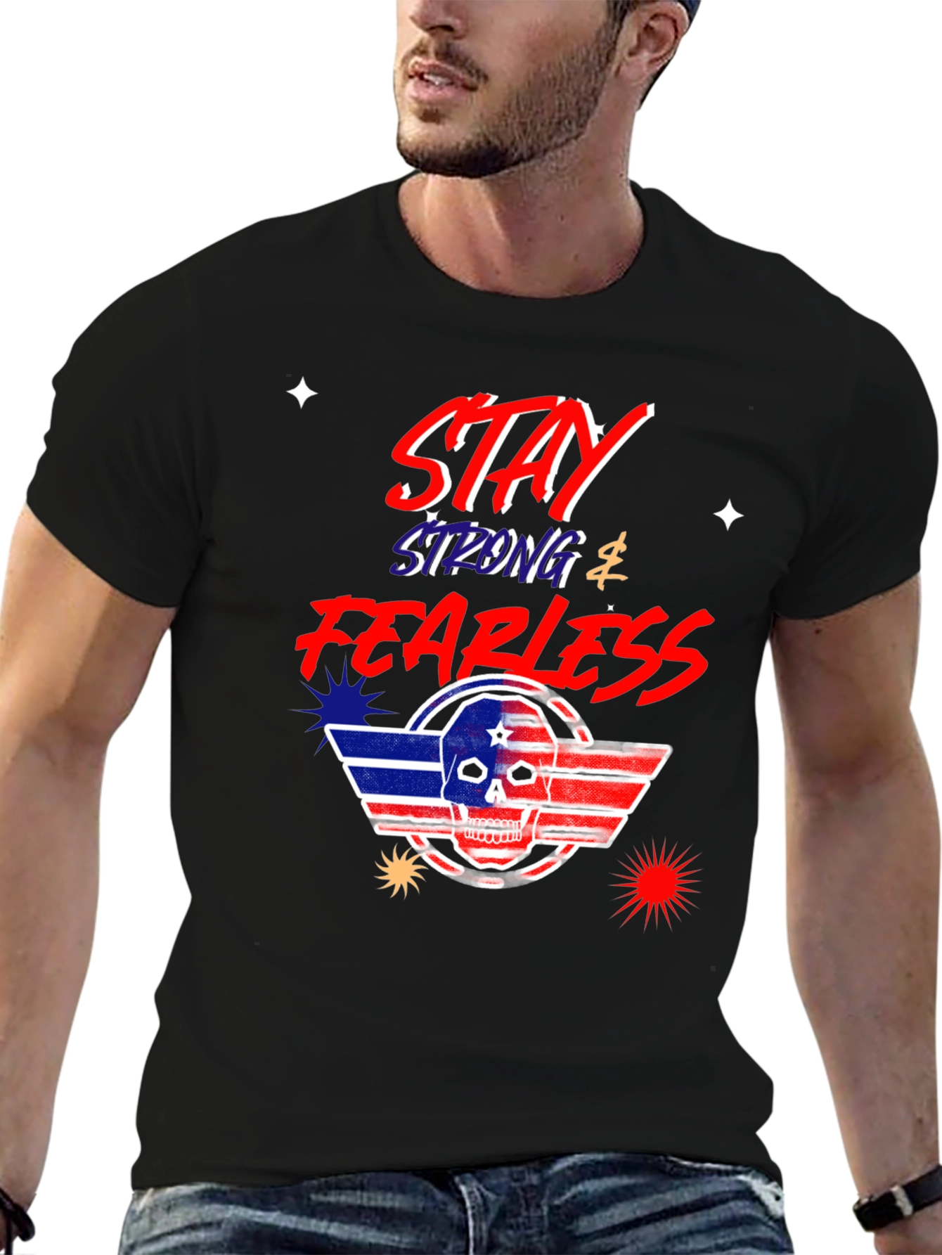 Black Stay Strong Fearless Graphic T-Shirt view 6