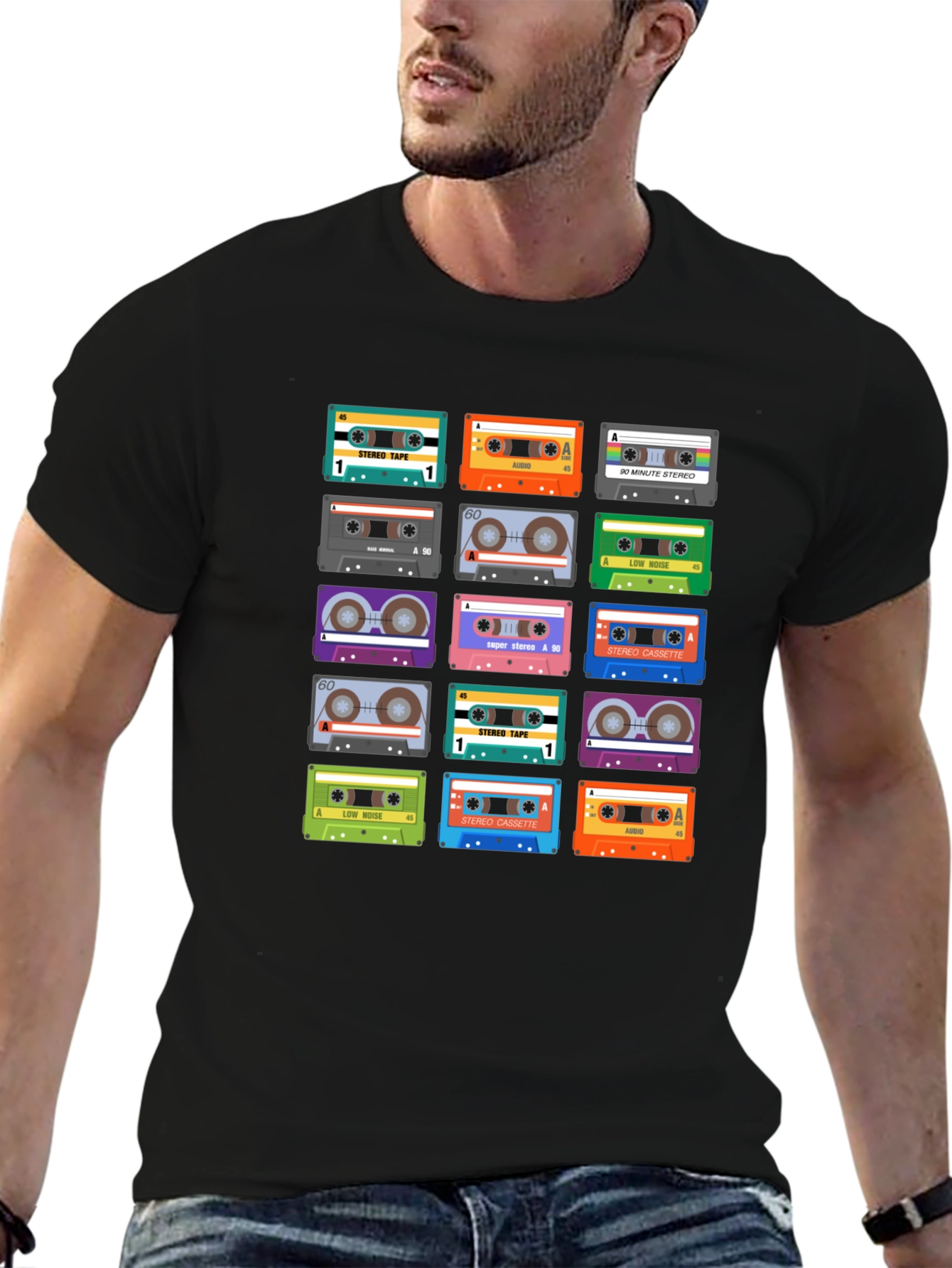 Black Retro Cassette Tape Graphic T-Shirt view 6