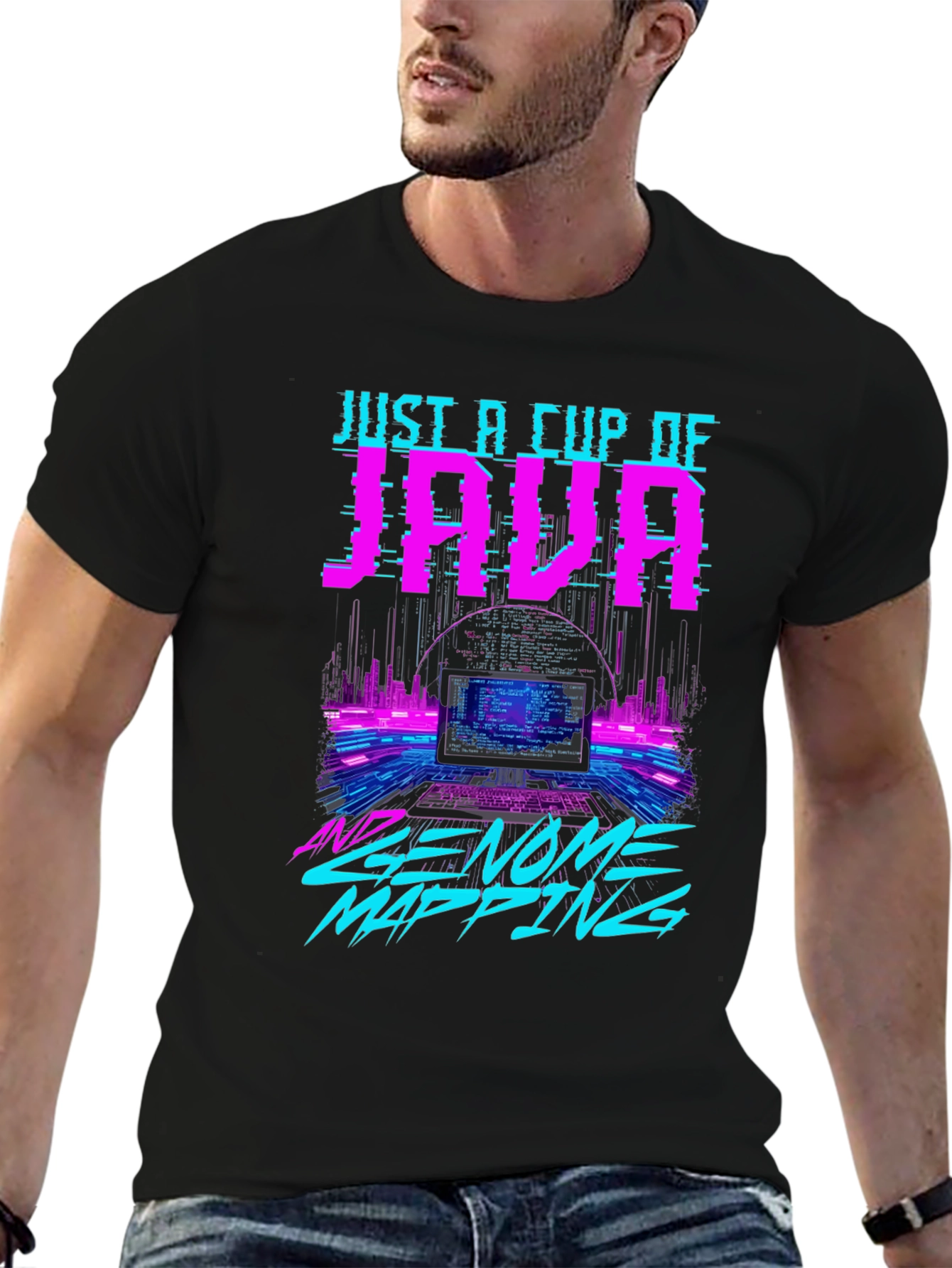 Black Just a Cup of JAVA and Genome Mapping Graphic T-Shirt view 6