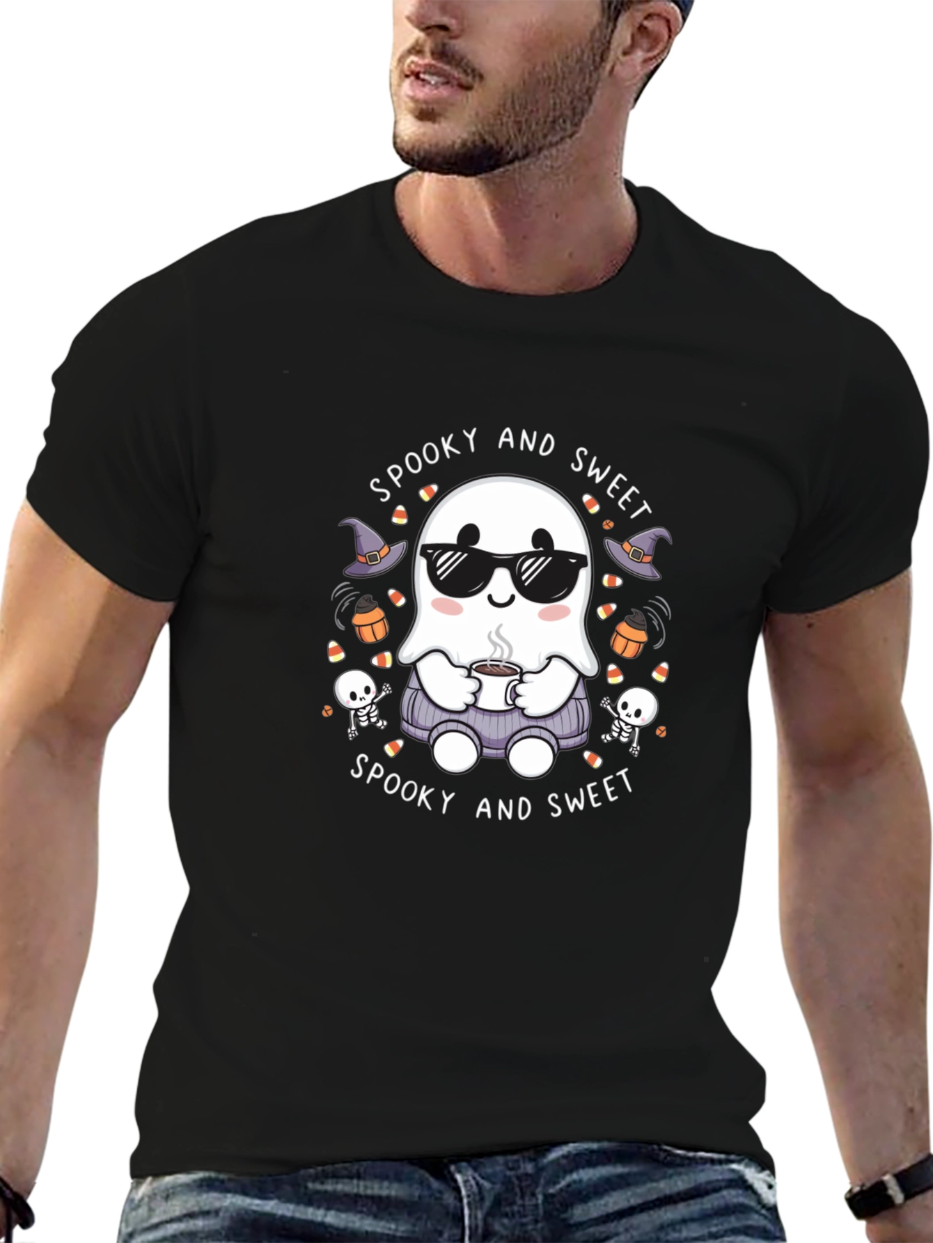Black Spooky and Sweet Ghost Halloween T-Shirt view 6