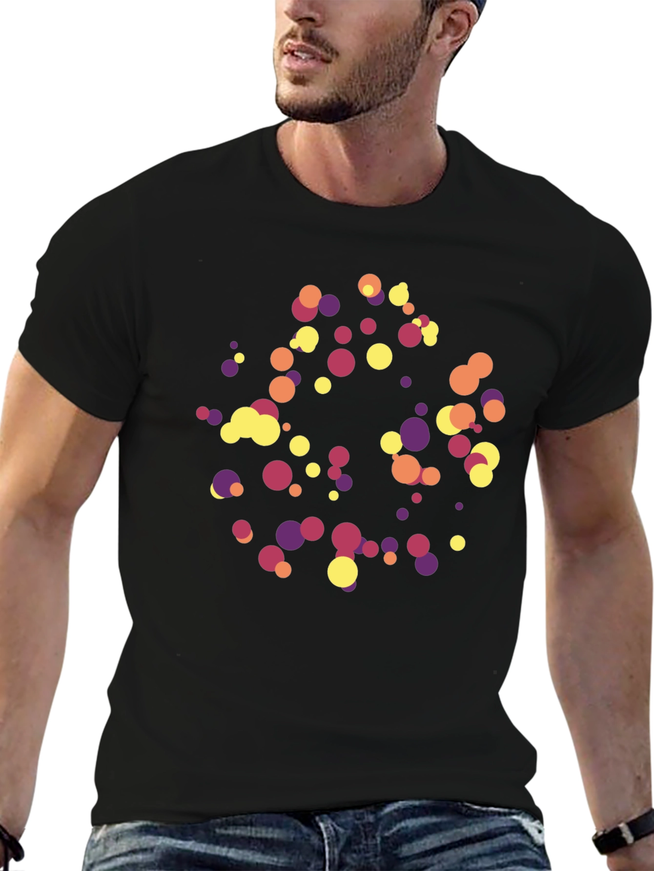 Black Abstract Polka Dot Graphic Tee - Trendy Black T-Shirt view 6