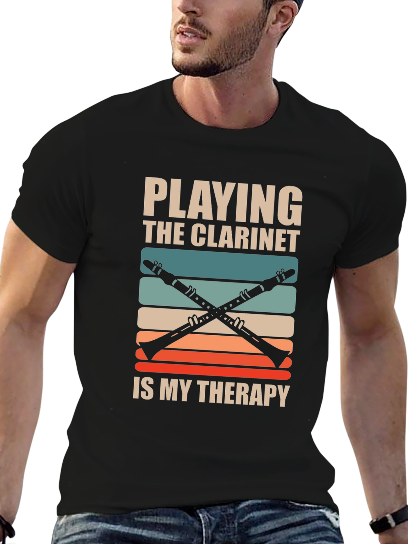 Black Clarinet Therapy T-Shirt - Musician Gift view 6