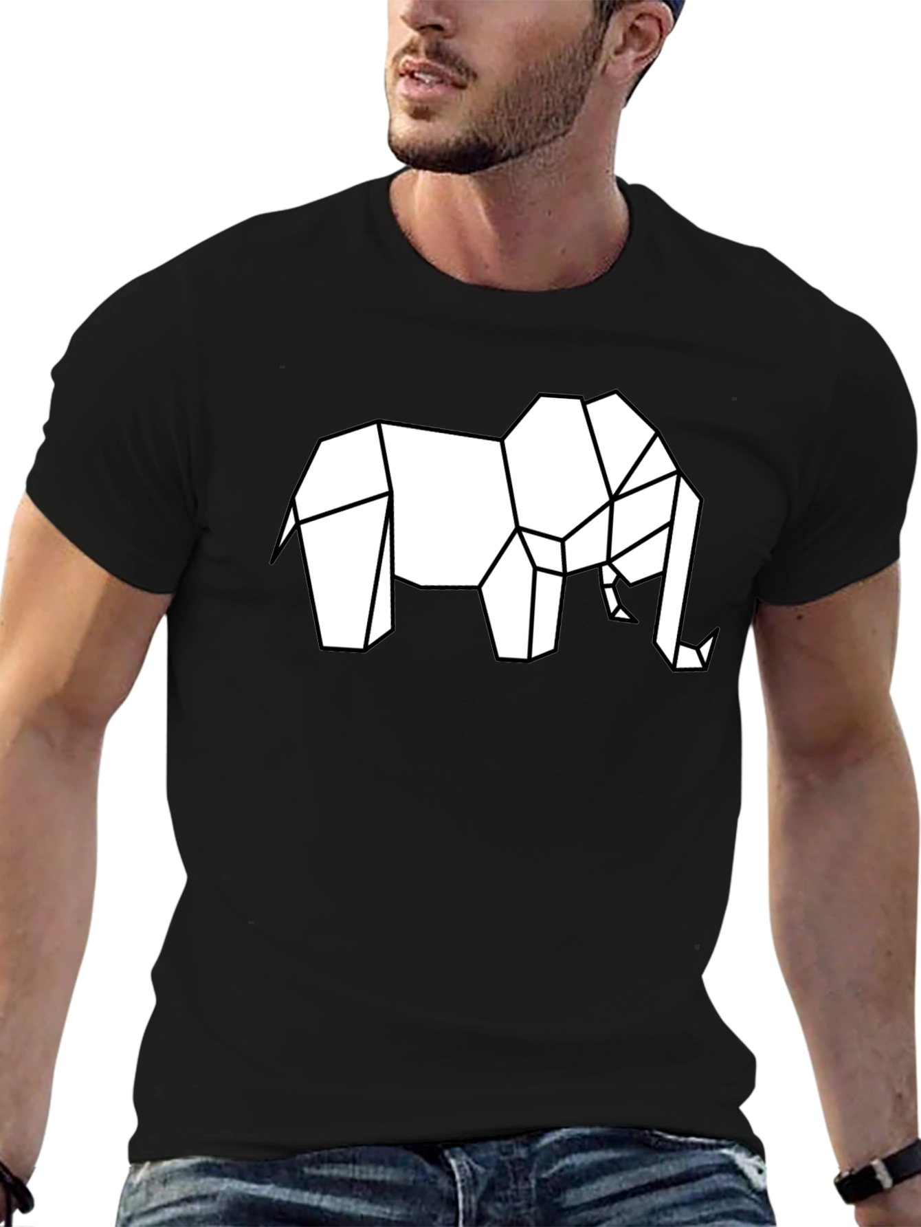 Black Geometric Elephant Graphic T-Shirt view 6