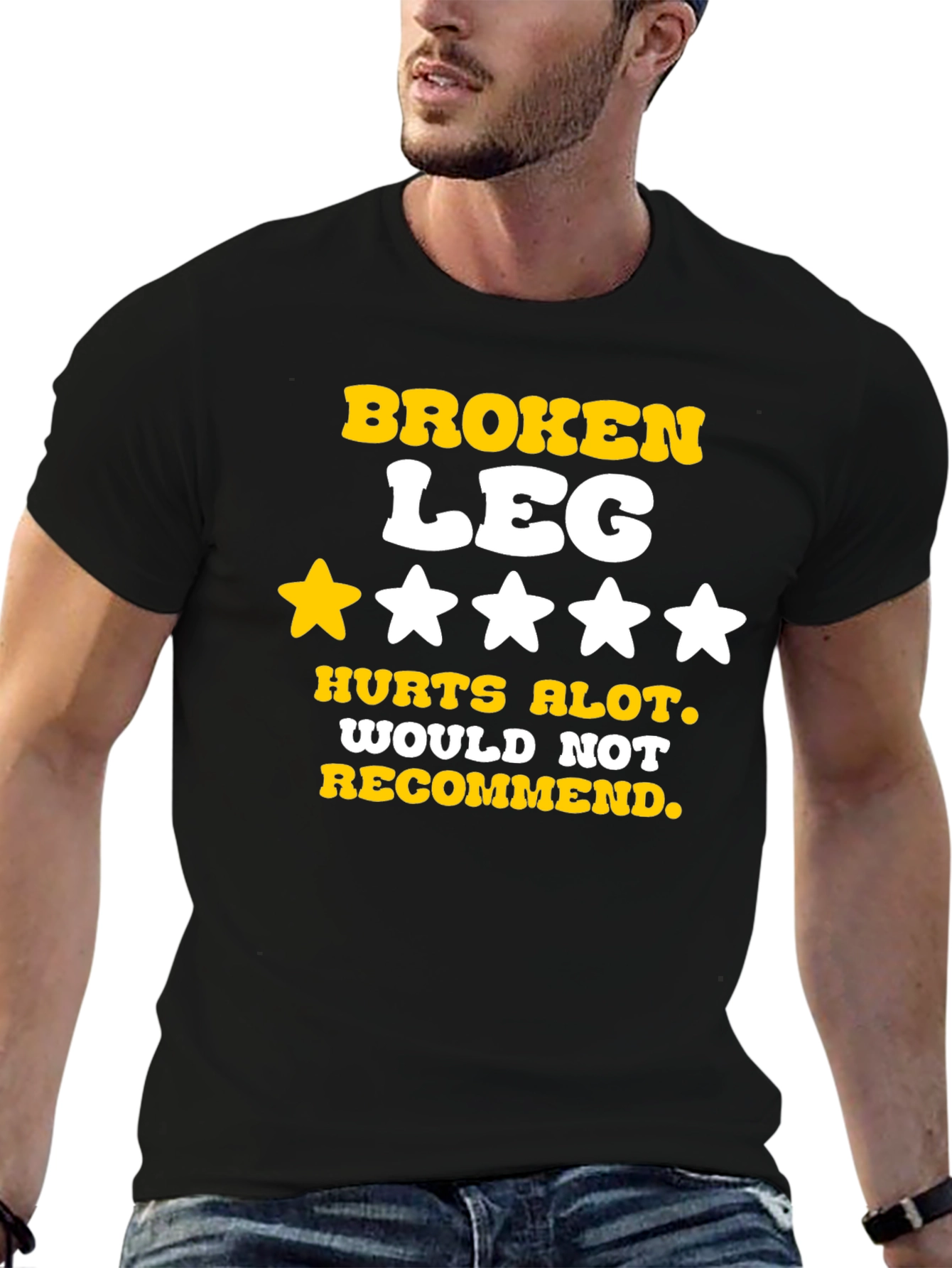 Black Broken Leg T-Shirt - Hurts Alot, Funny Tee view 6