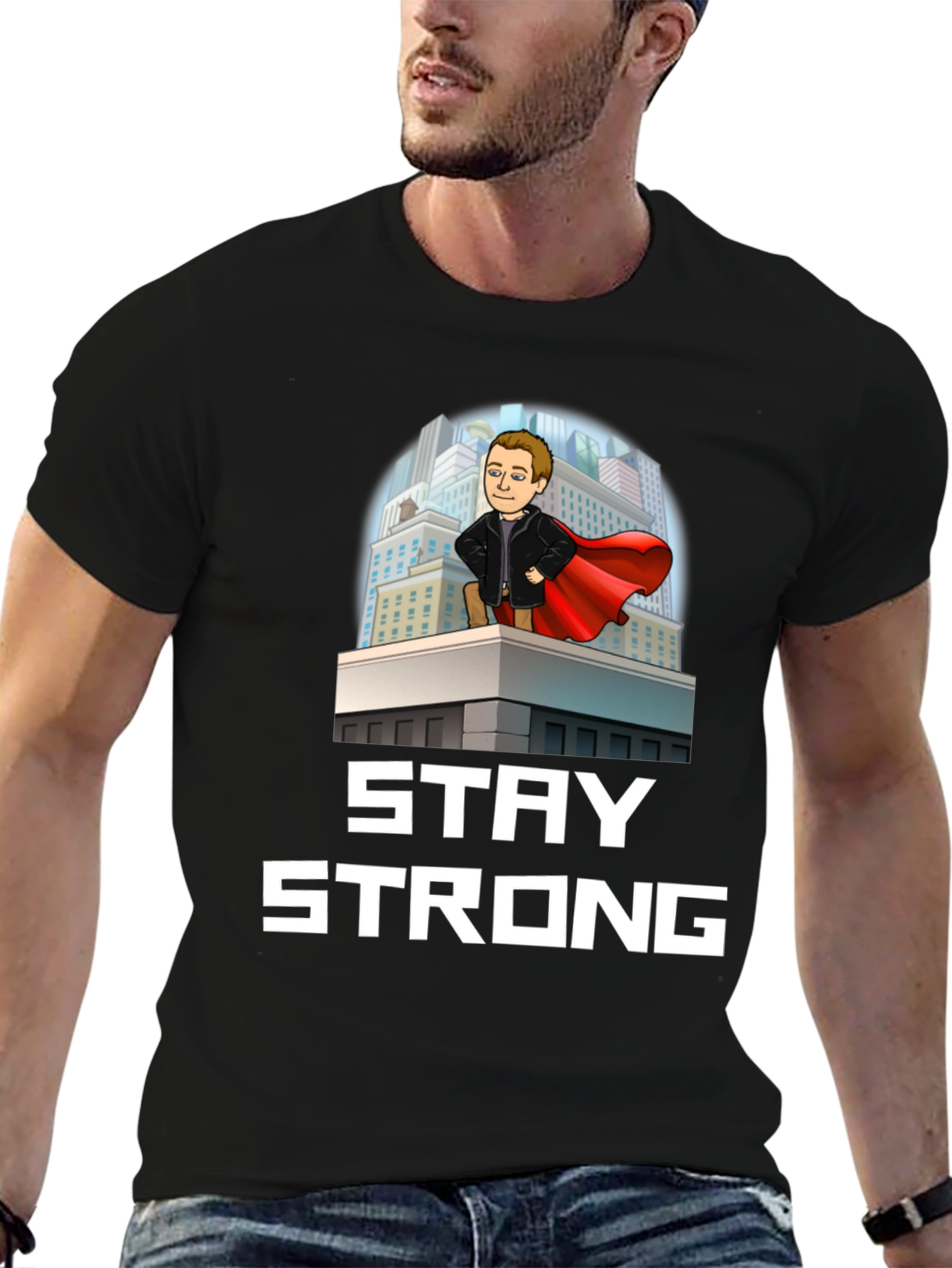 Black Stay Strong Superhero T-Shirt view 6