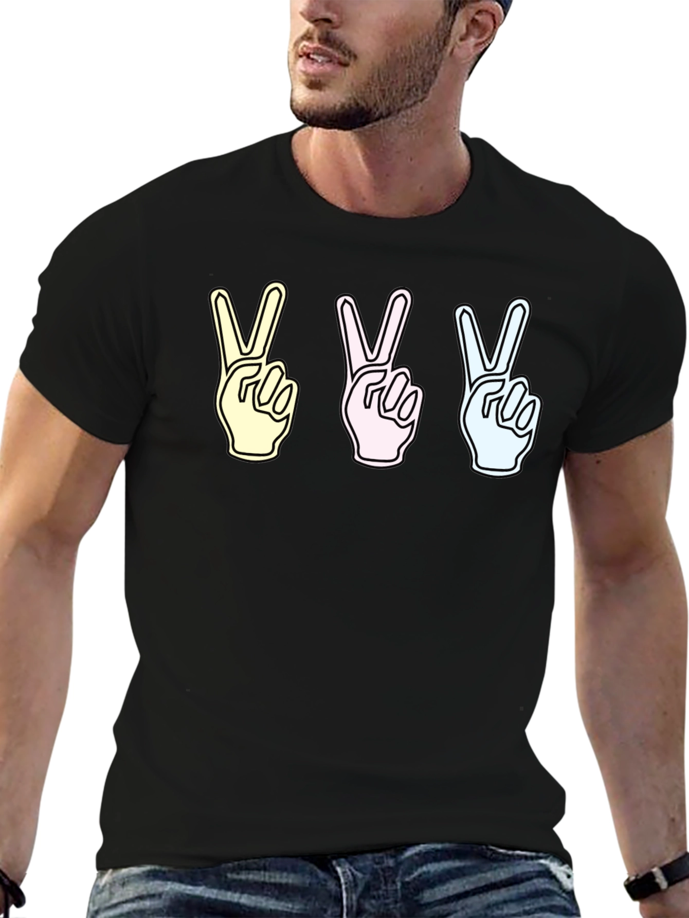 Black Peace Sign T-Shirt - Pastel Gesture Tee view 6
