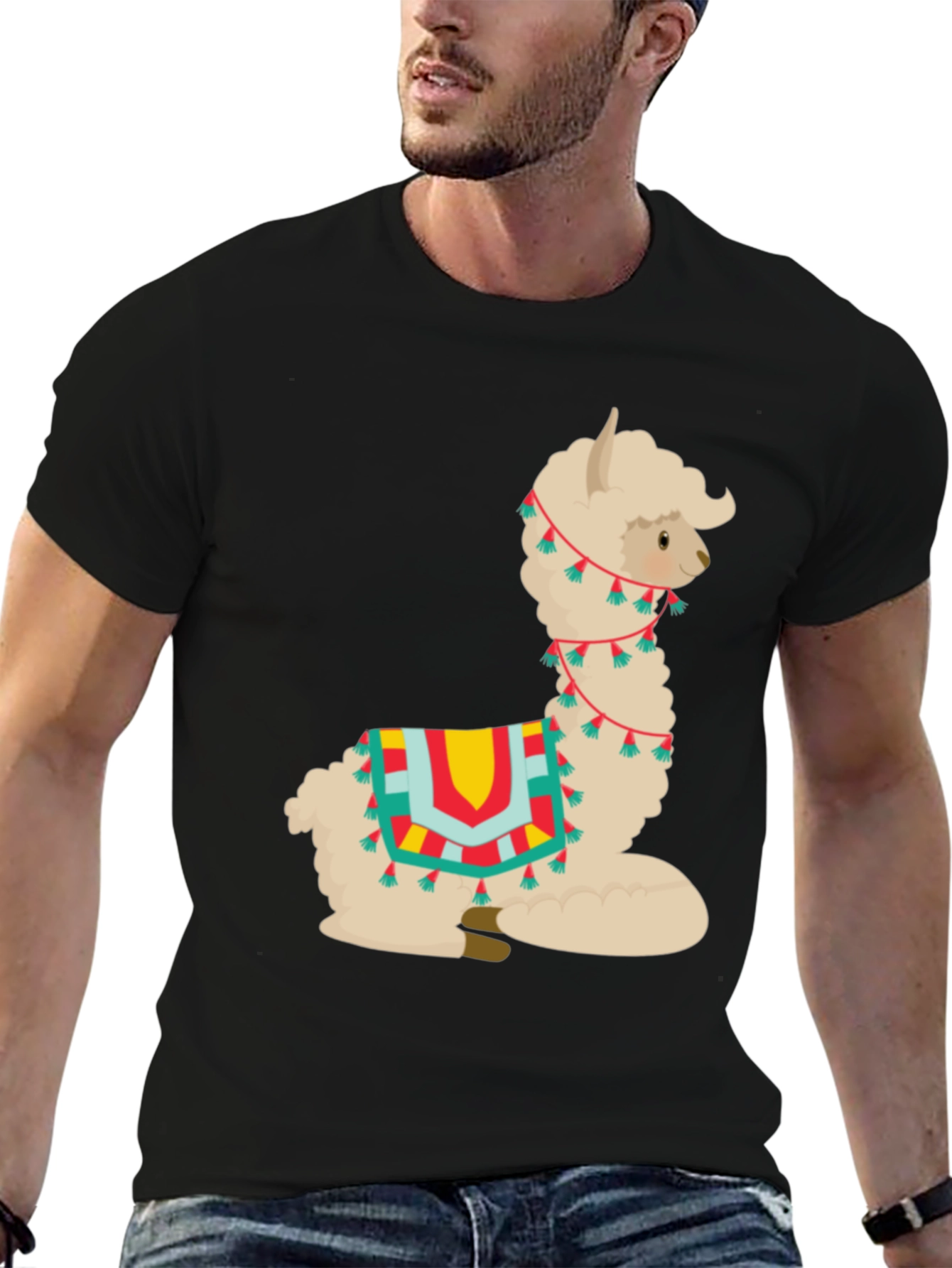 Black Alpaca T-Shirt - Cute Cartoon Llama Graphic Tee view 6