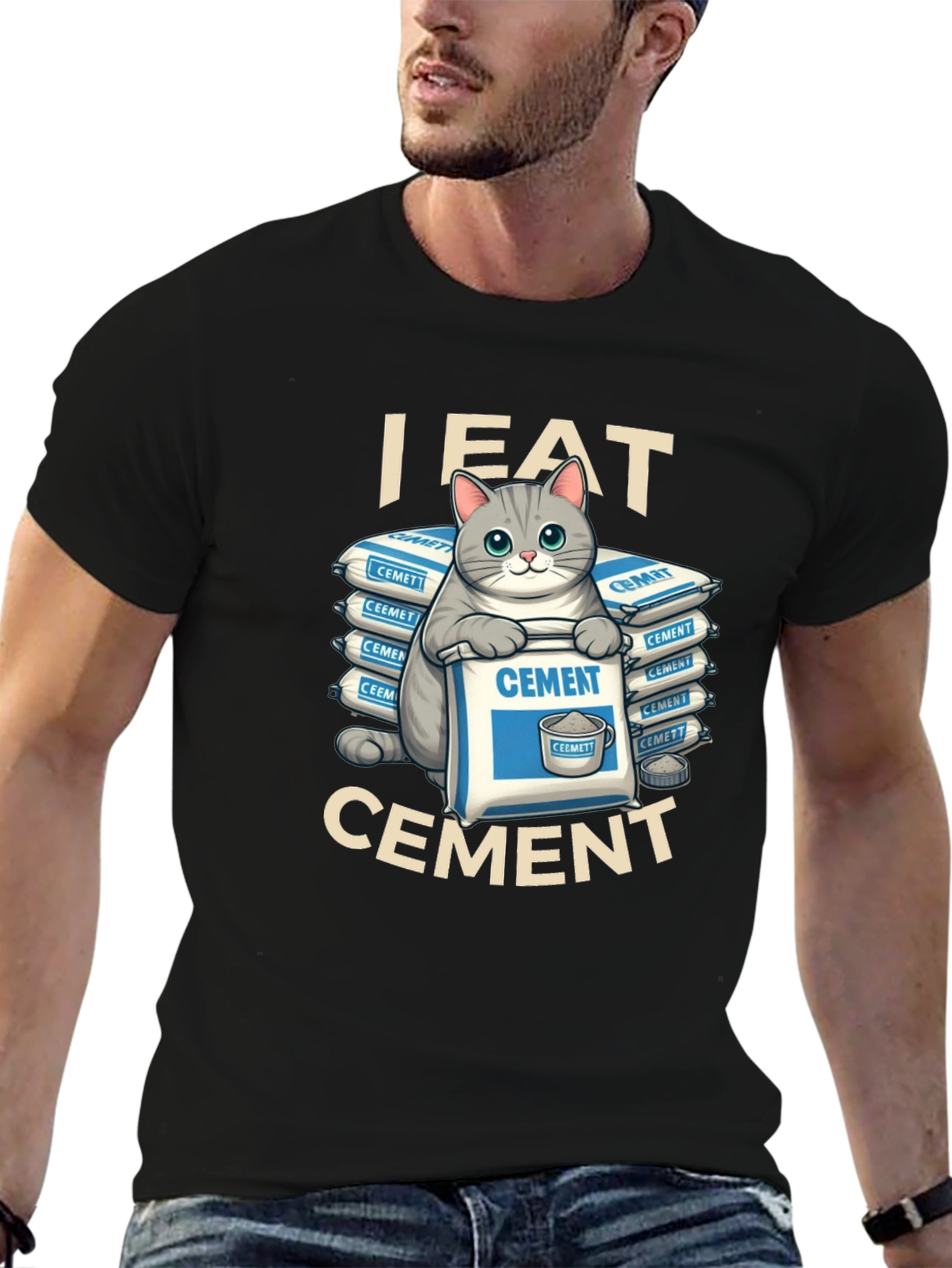 Black I Eat Cement Funny Cat T-Shirt view 6