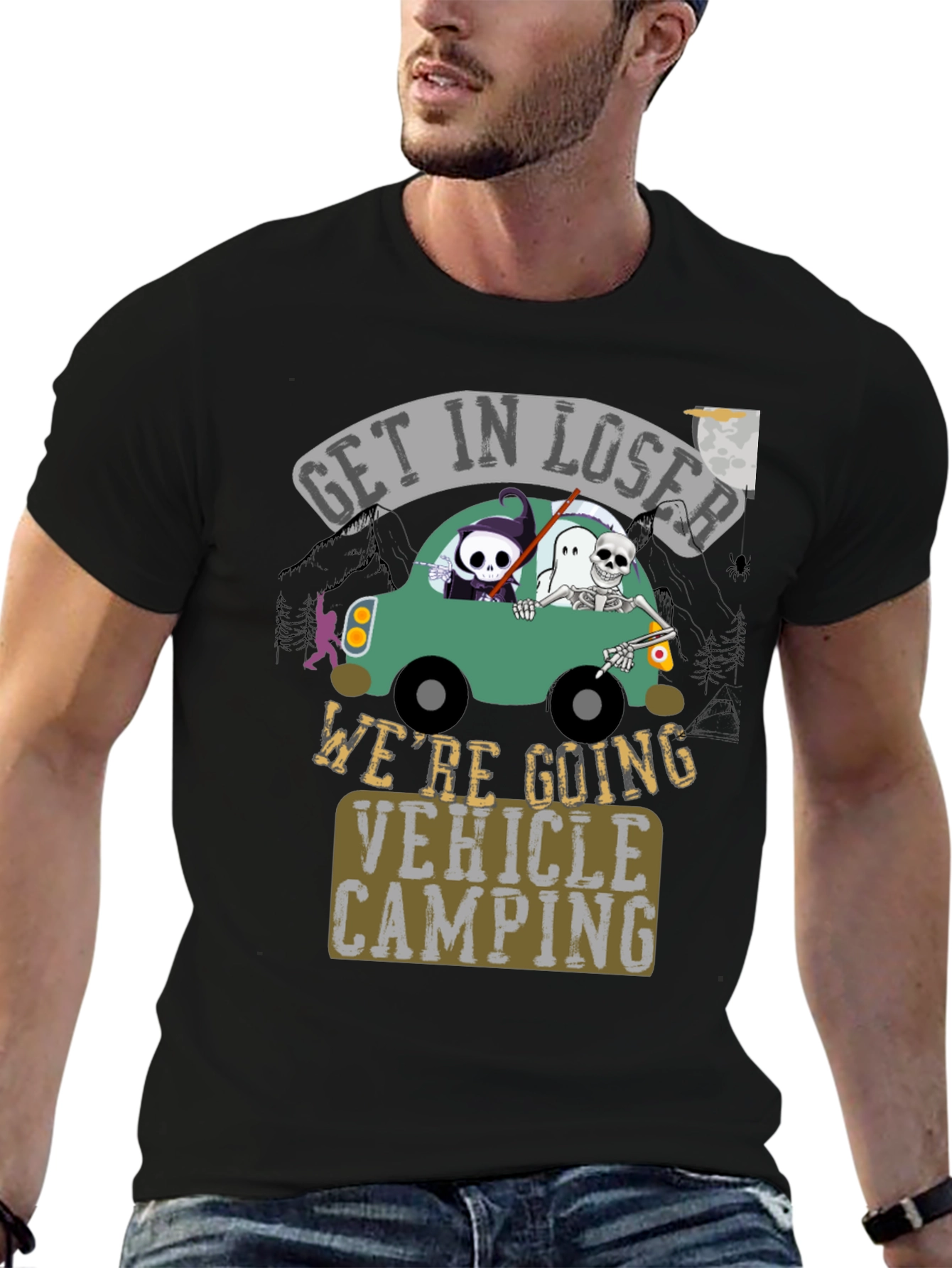 Black Get In Loser Vehicle Camping Graphic Tee view 6