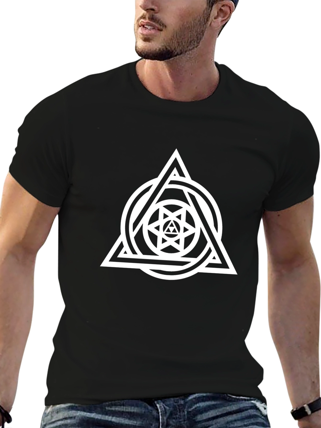 Black Geometric Triangle Circle Graphic Tee view 6
