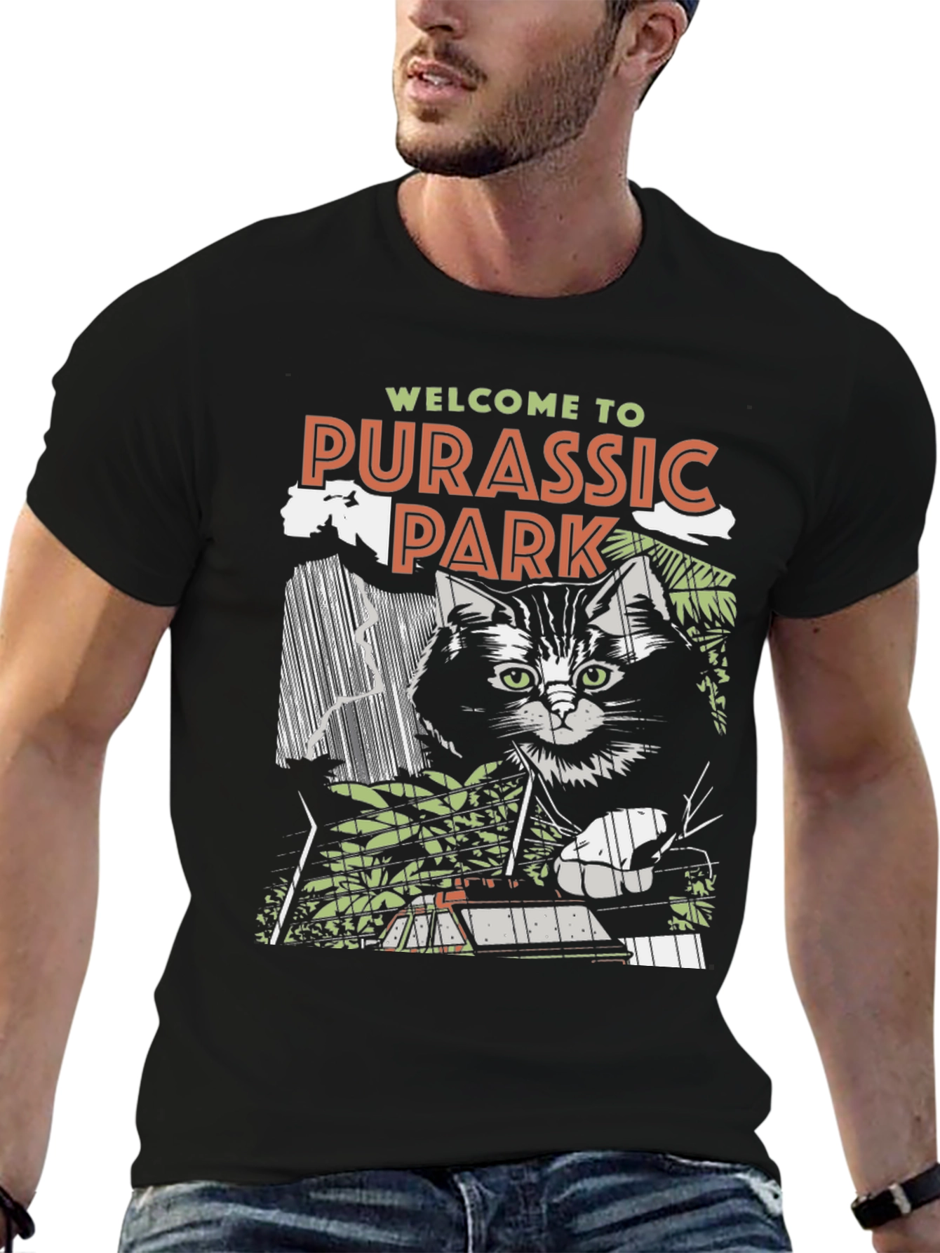 Black Purassic Park Cat T-Shirt view 6