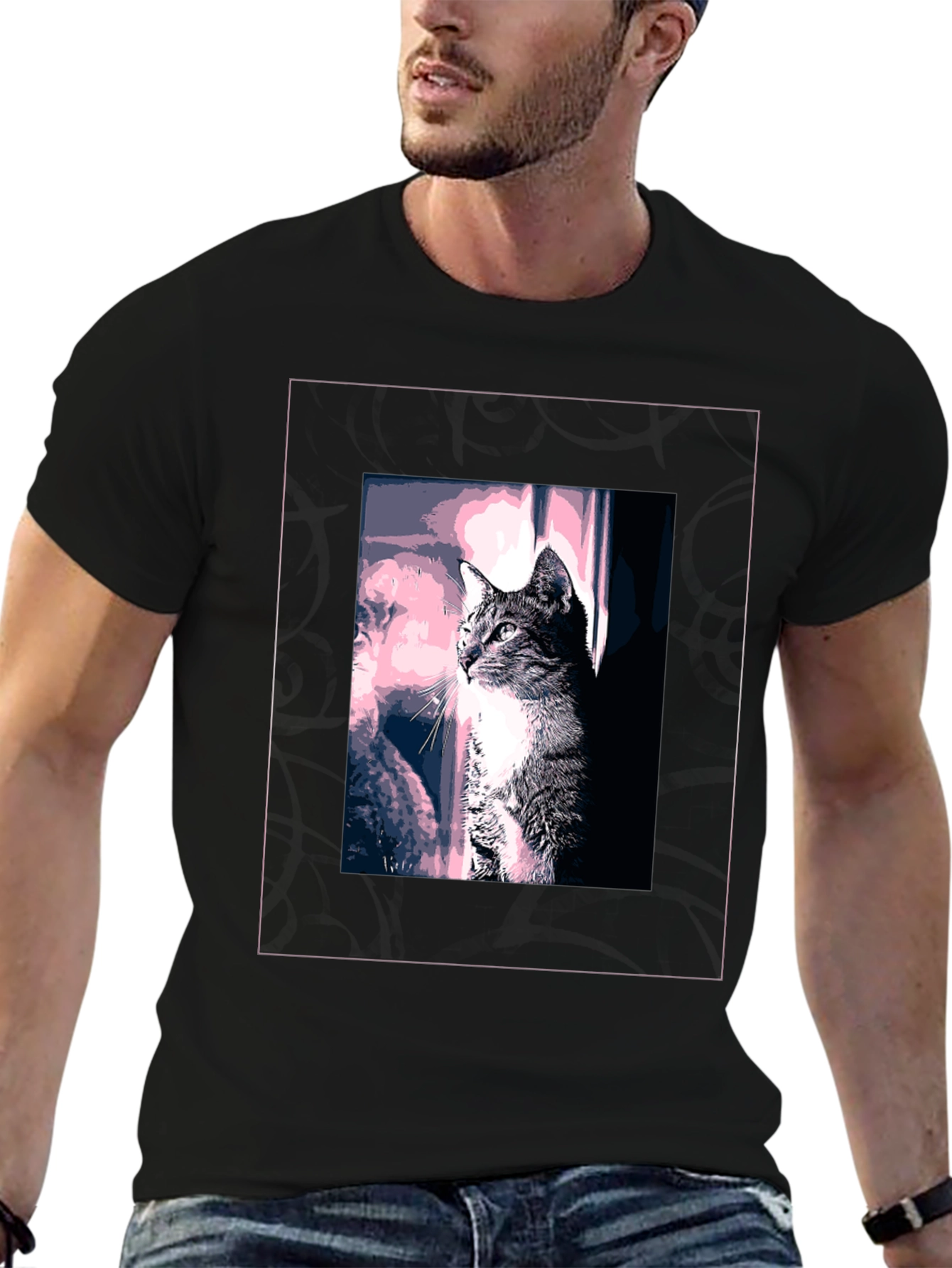 Black Cool Cat Graphic Tee - Stylish Black T-Shirt view 6