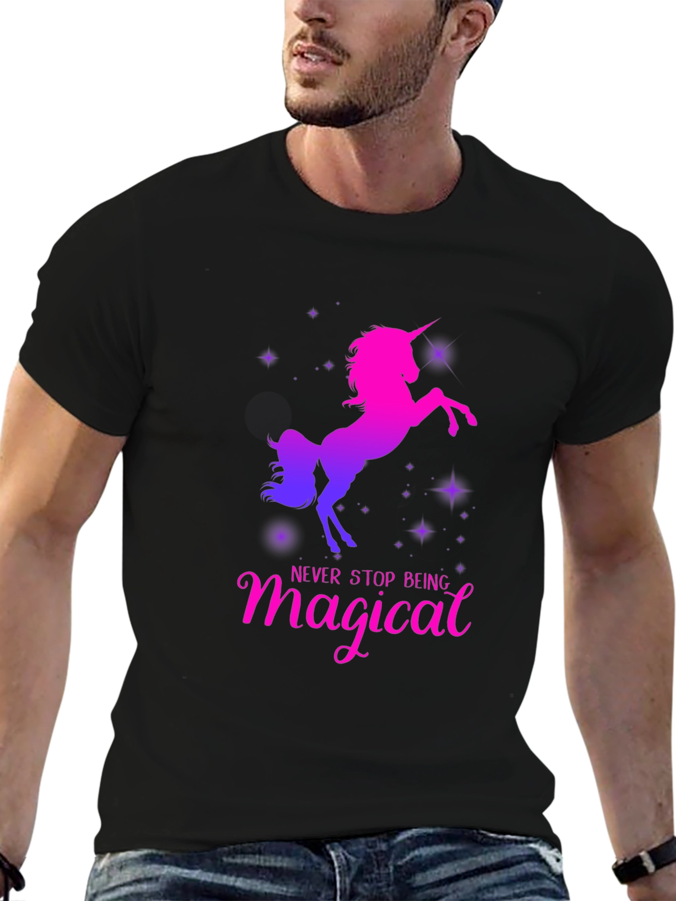 Black Magical Unicorn T-Shirt - Black view 6