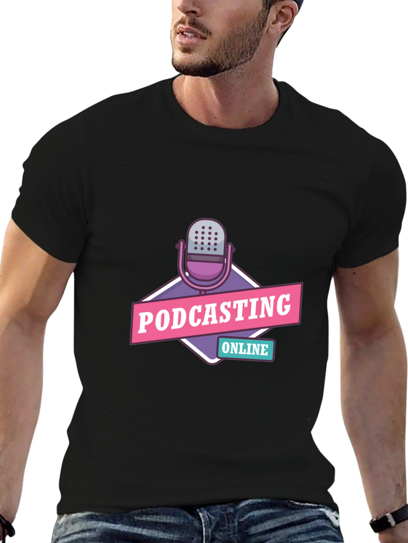 Black Podcasting Online Graphic Tee - Black Cotton T-Shirt view 6