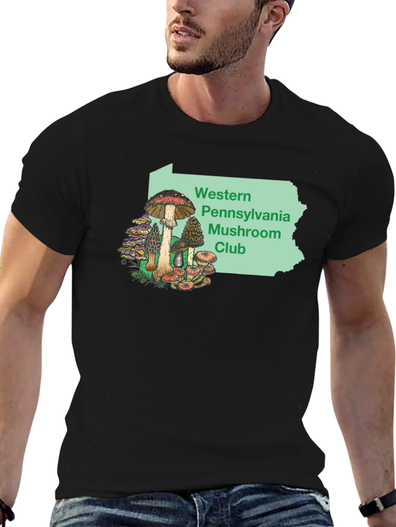 Black Western PA Mushroom Club T-Shirt view 6