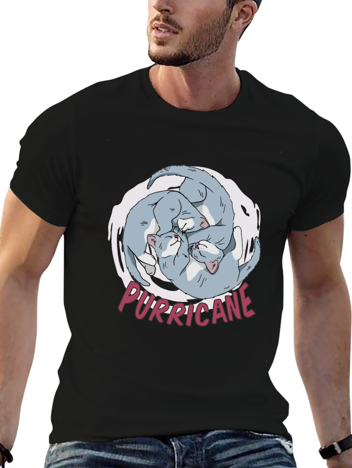 Black Purricane Cat T-Shirt - Hilarious Kitten Design view 6