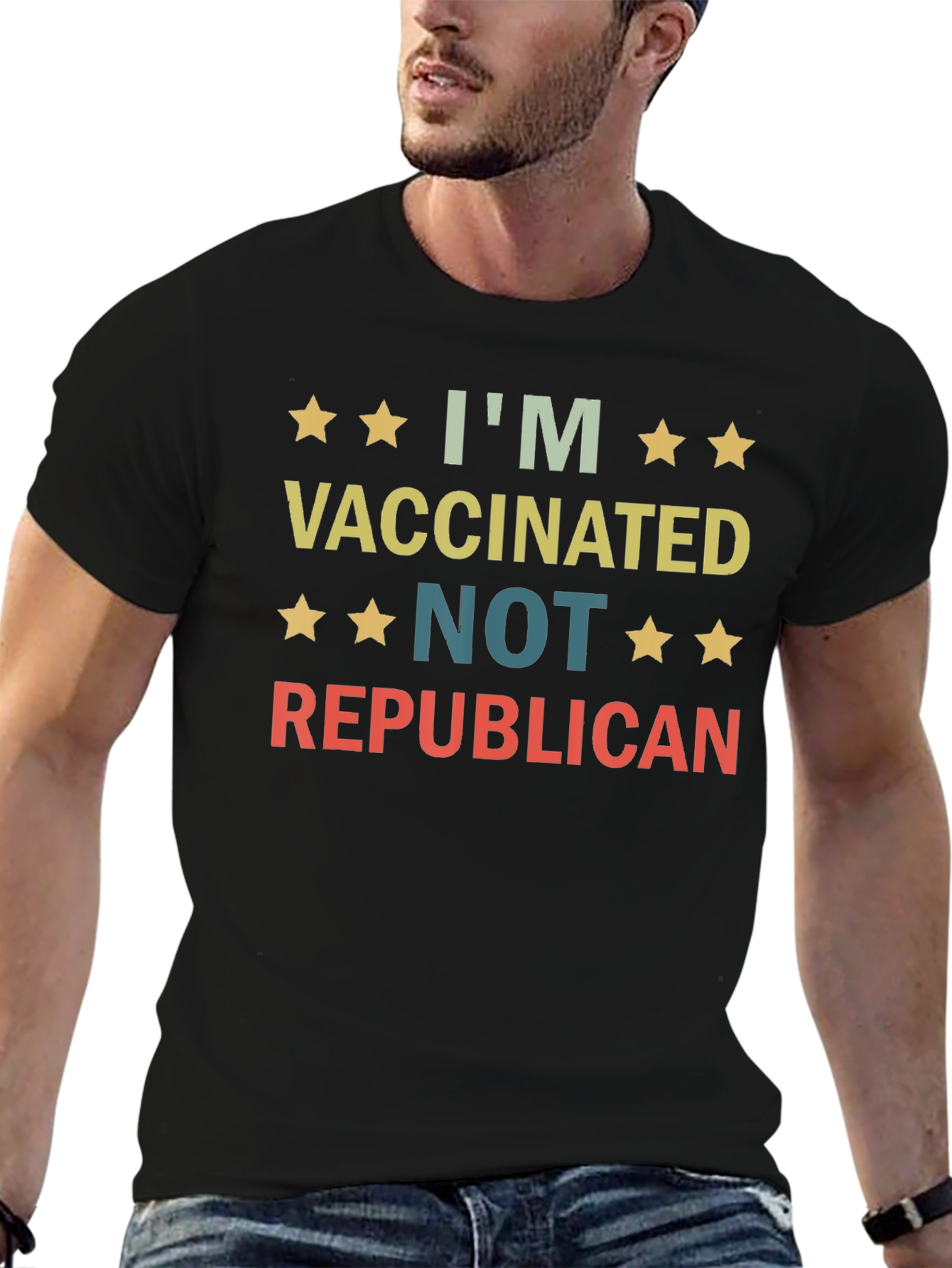 Black I'm Vaccinated, Not Republican T-Shirt view 6