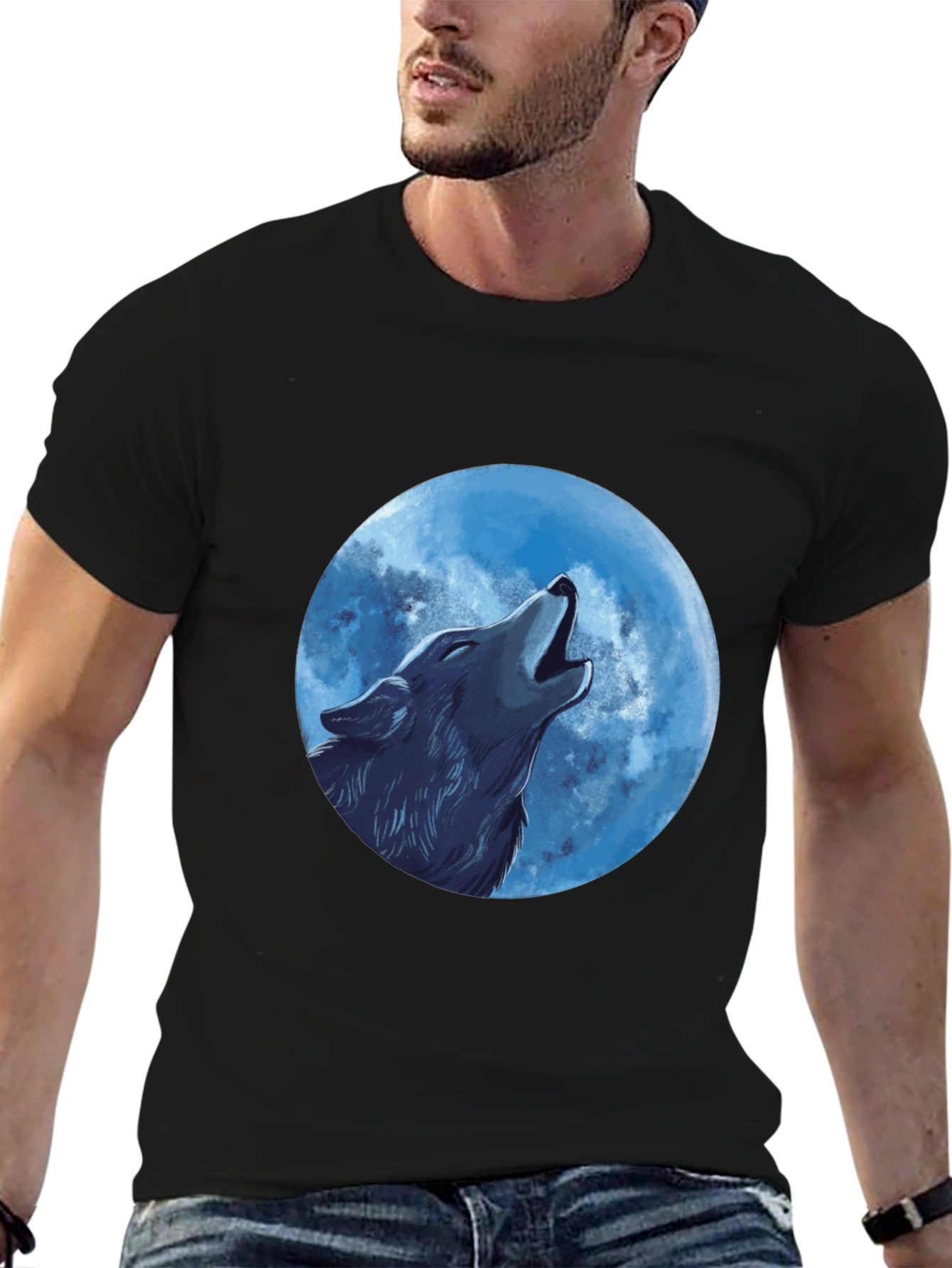 Black Wolf Moon Graphic T-Shirt - Black view 6