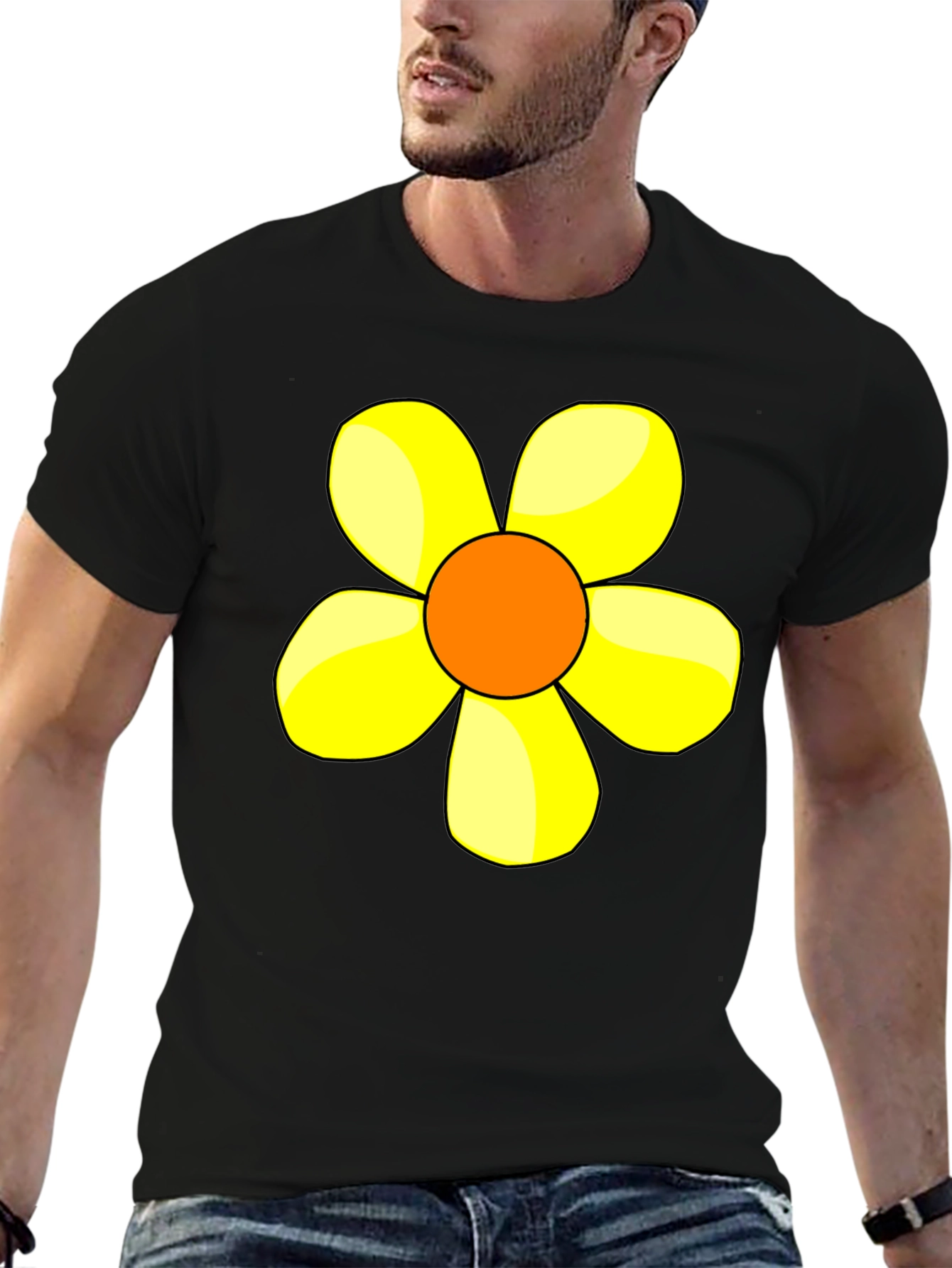 Black Black T-Shirt with Yellow Flower Graphic view 6