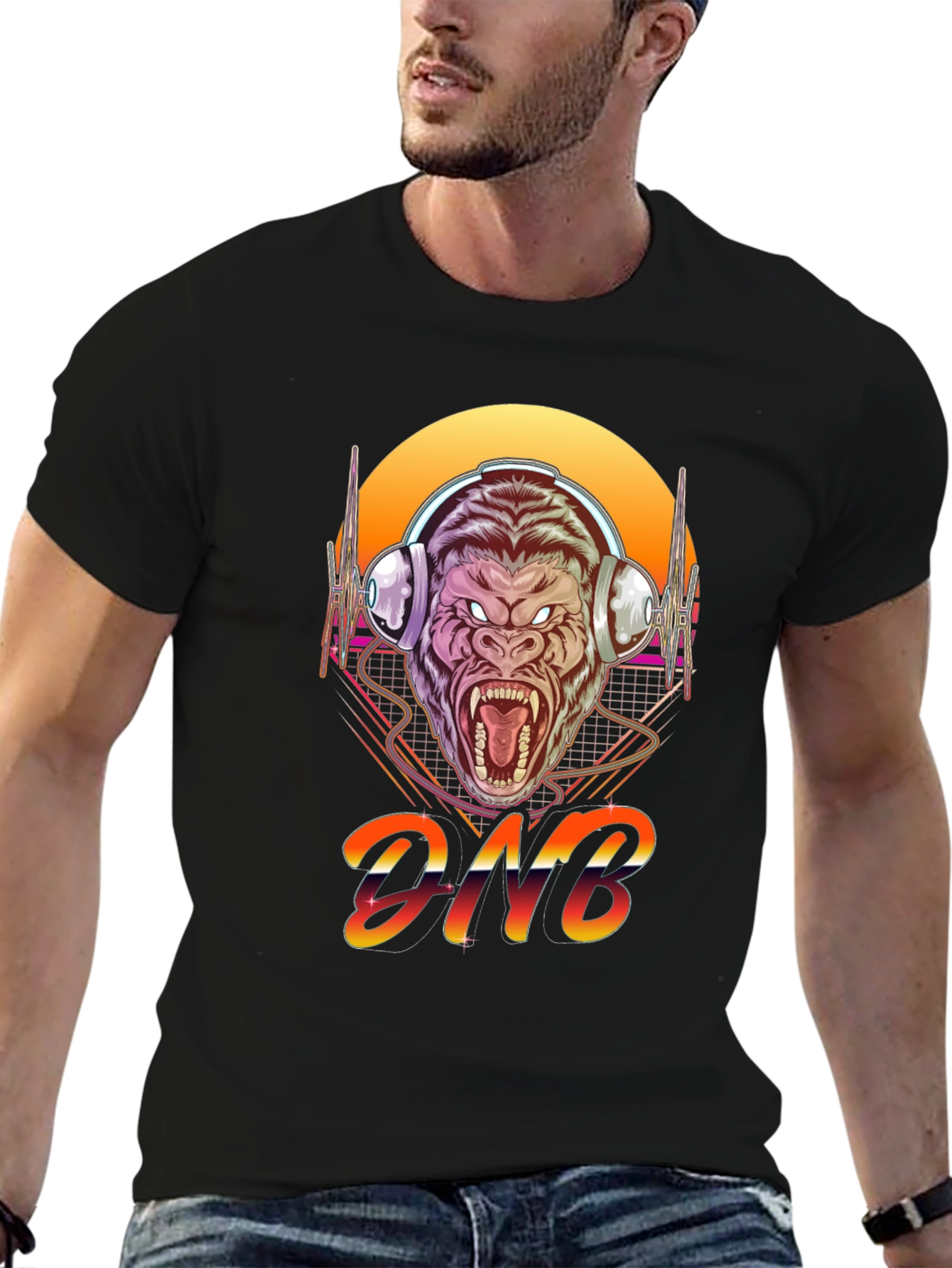 Black DNB Gorilla Retro T-Shirt view 6
