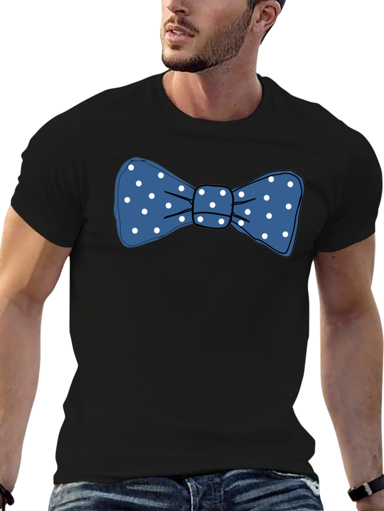 Black Blue Polka Dot Bowtie Graphic Tee view 6
