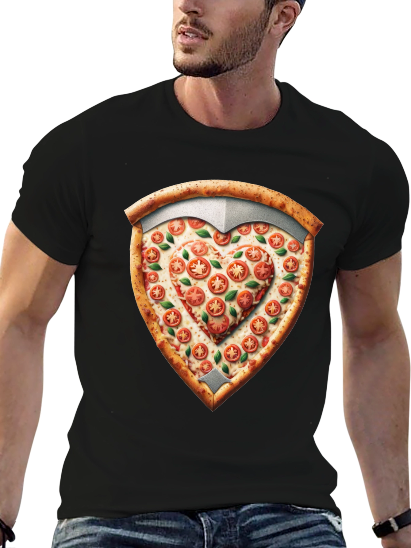 Black Pizza Heart Shield Graphic Tee - Foodie Fashion view 6