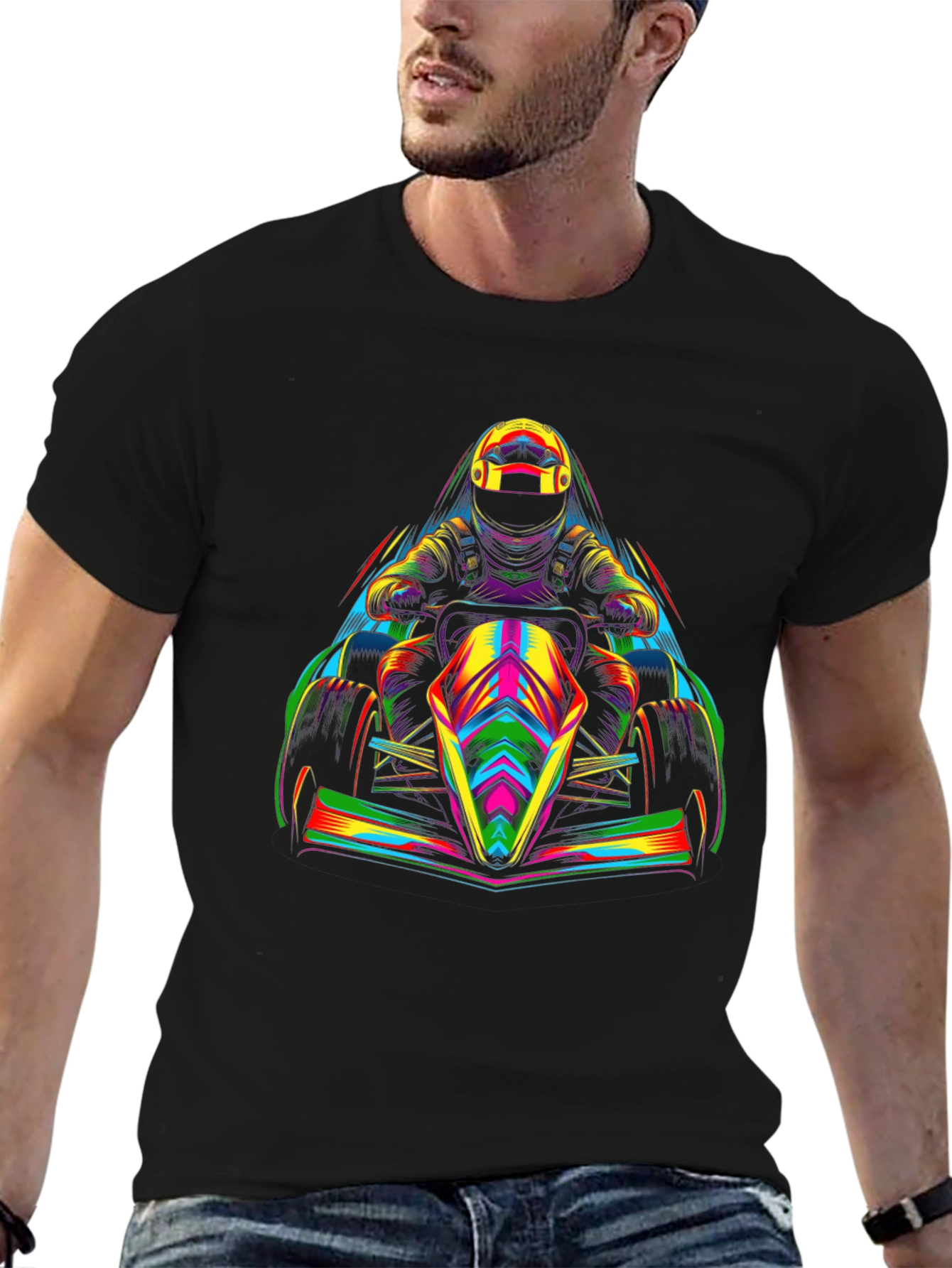 Black Vivid Kart Racing Graphic Tee - Black Cotton Comfort view 6