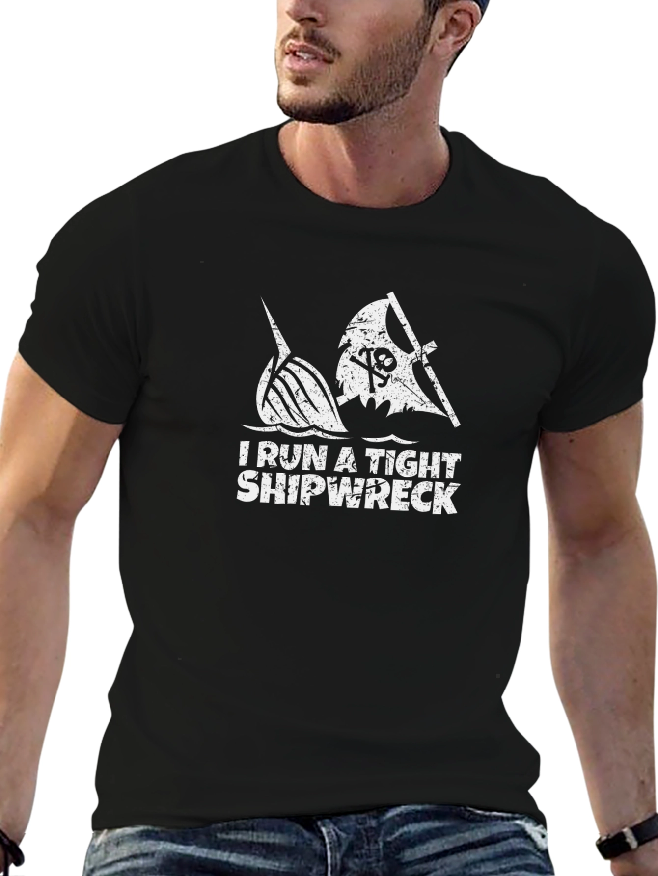 Black I Run A Tight Shipwreck Black Graphic T-Shirt view 6