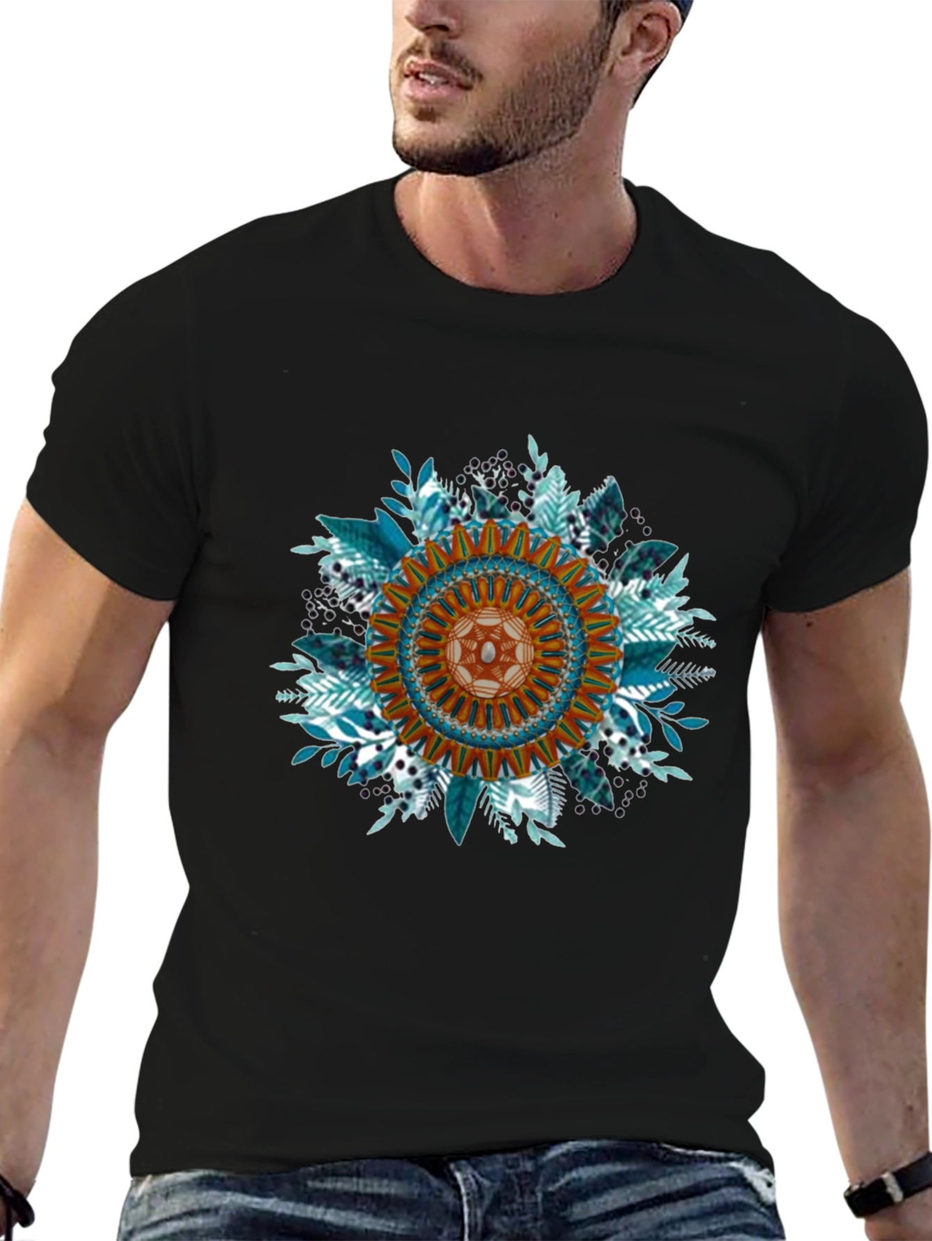 Black Floral Mandala Graphic Tee - Black view 6
