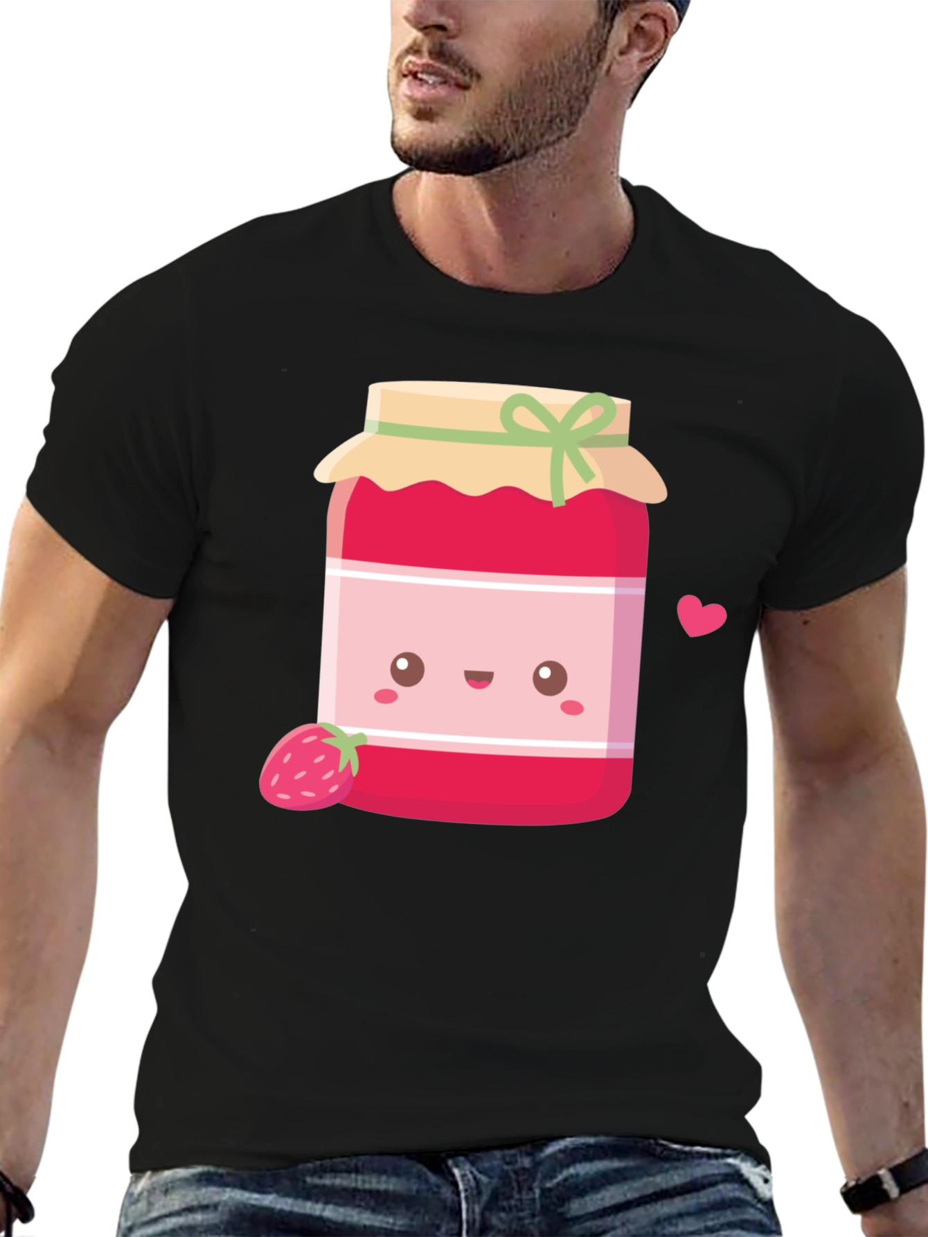 Black Cute Kawaii Strawberry Jam T-Shirt view 6