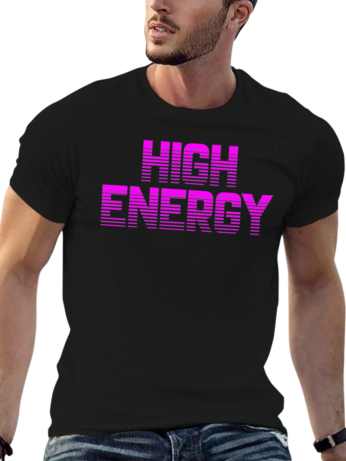 Black High Energy Graphic Tee - Retro Style Black T-Shirt view 6
