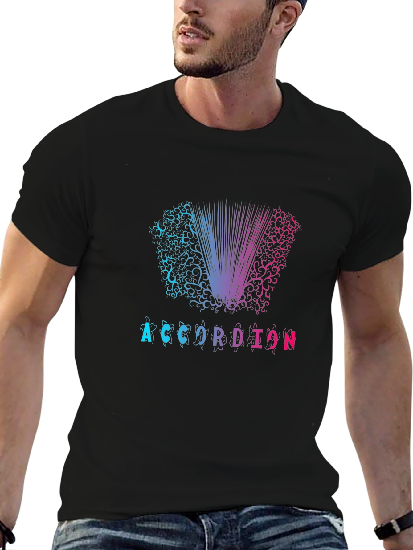 Black Accordion Graphic Print Black T-Shirt view 6