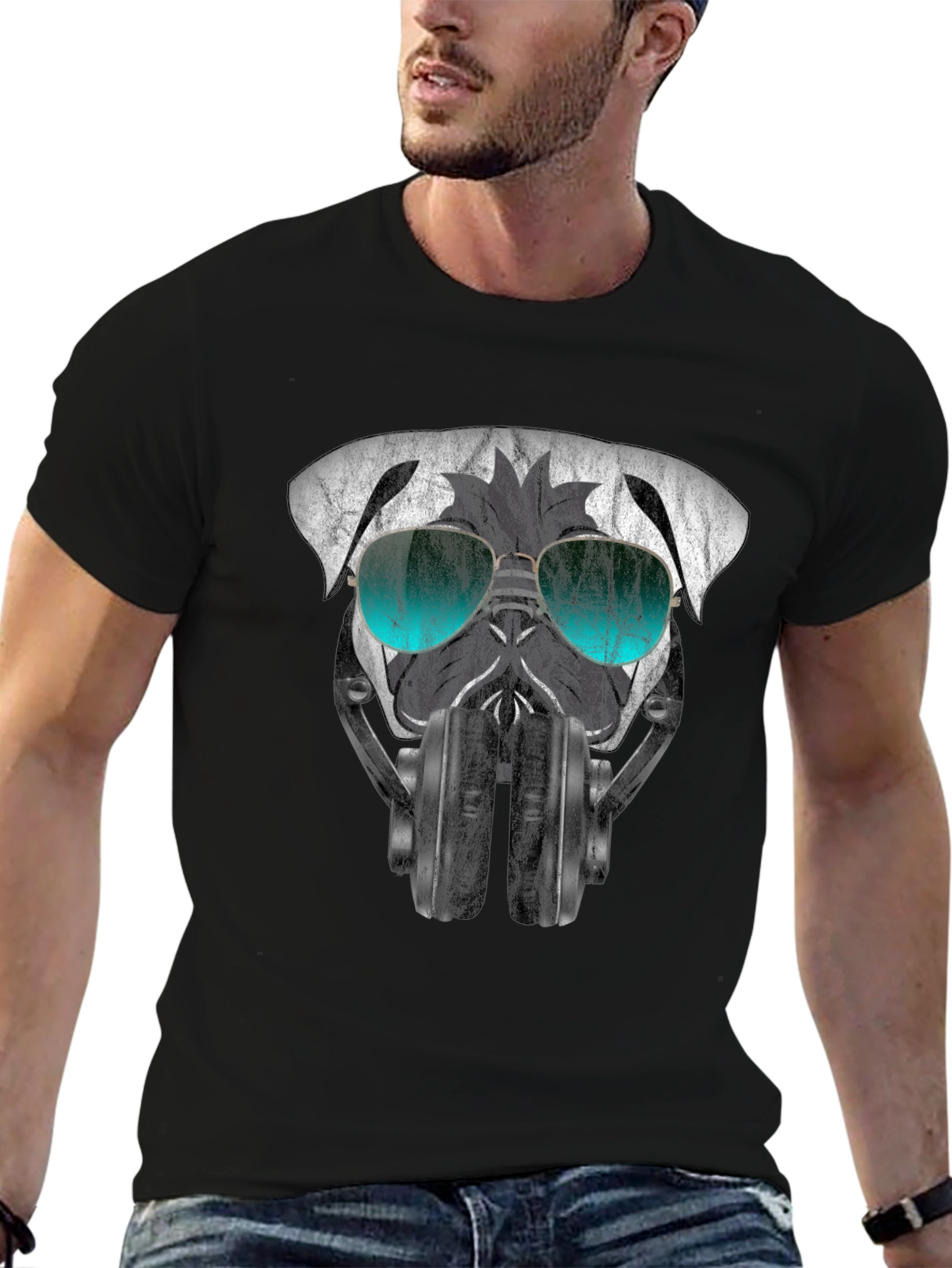 Black Cool Pug DJ Graphic Tee - Black T-Shirt view 6