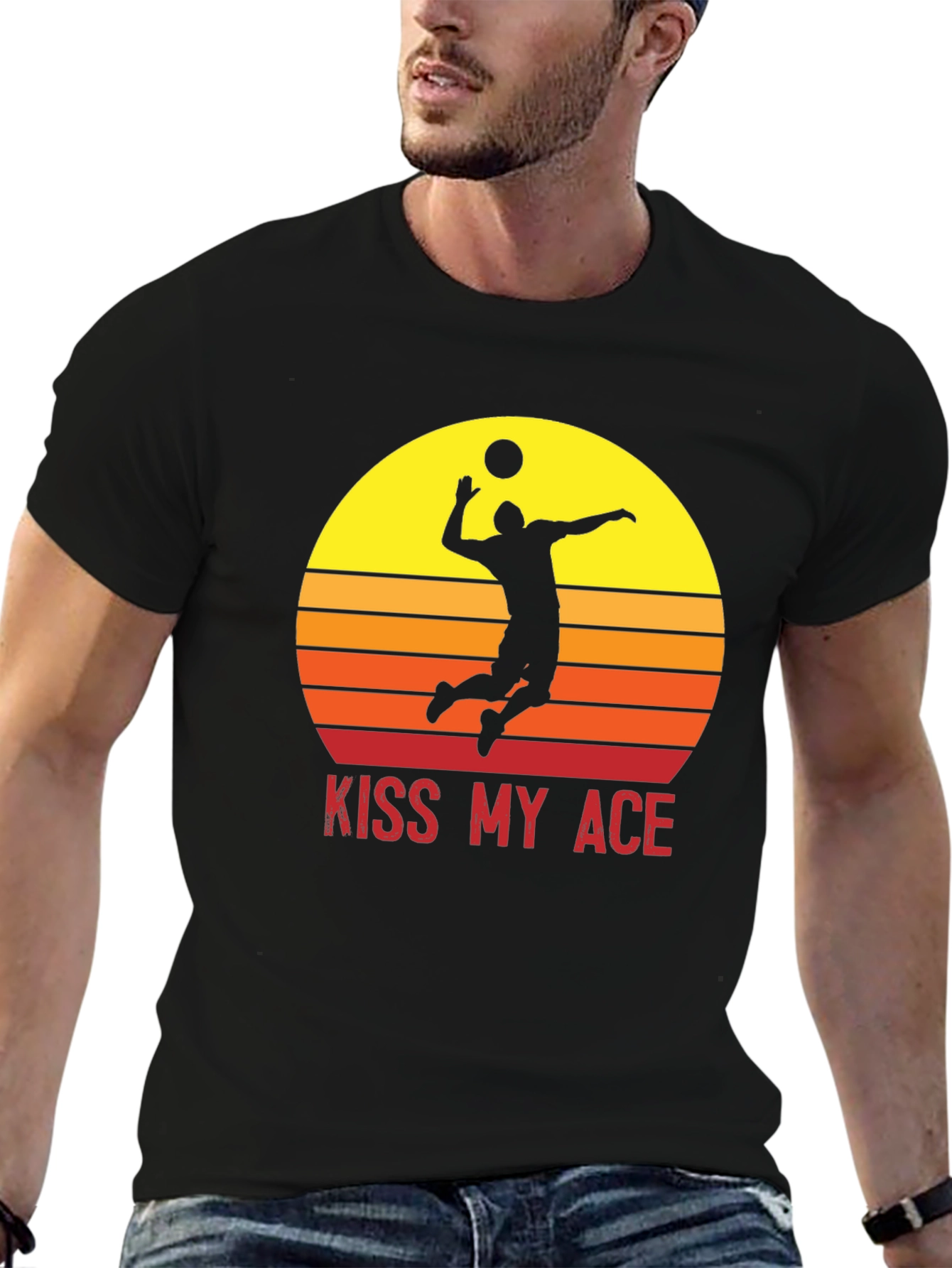 Black Kiss My Ace Volleyball T-Shirt Sunset Design view 6