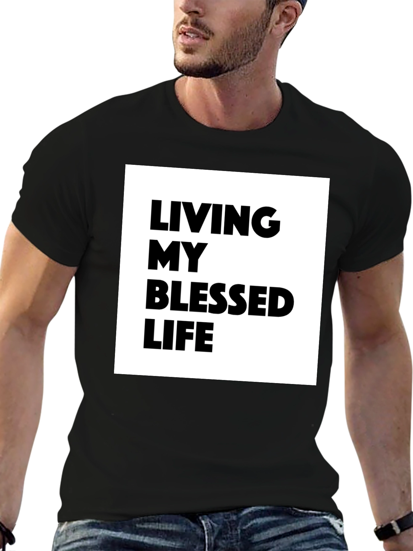 Black Blessed Life Graphic Tee - Black Cotton T-Shirt view 6
