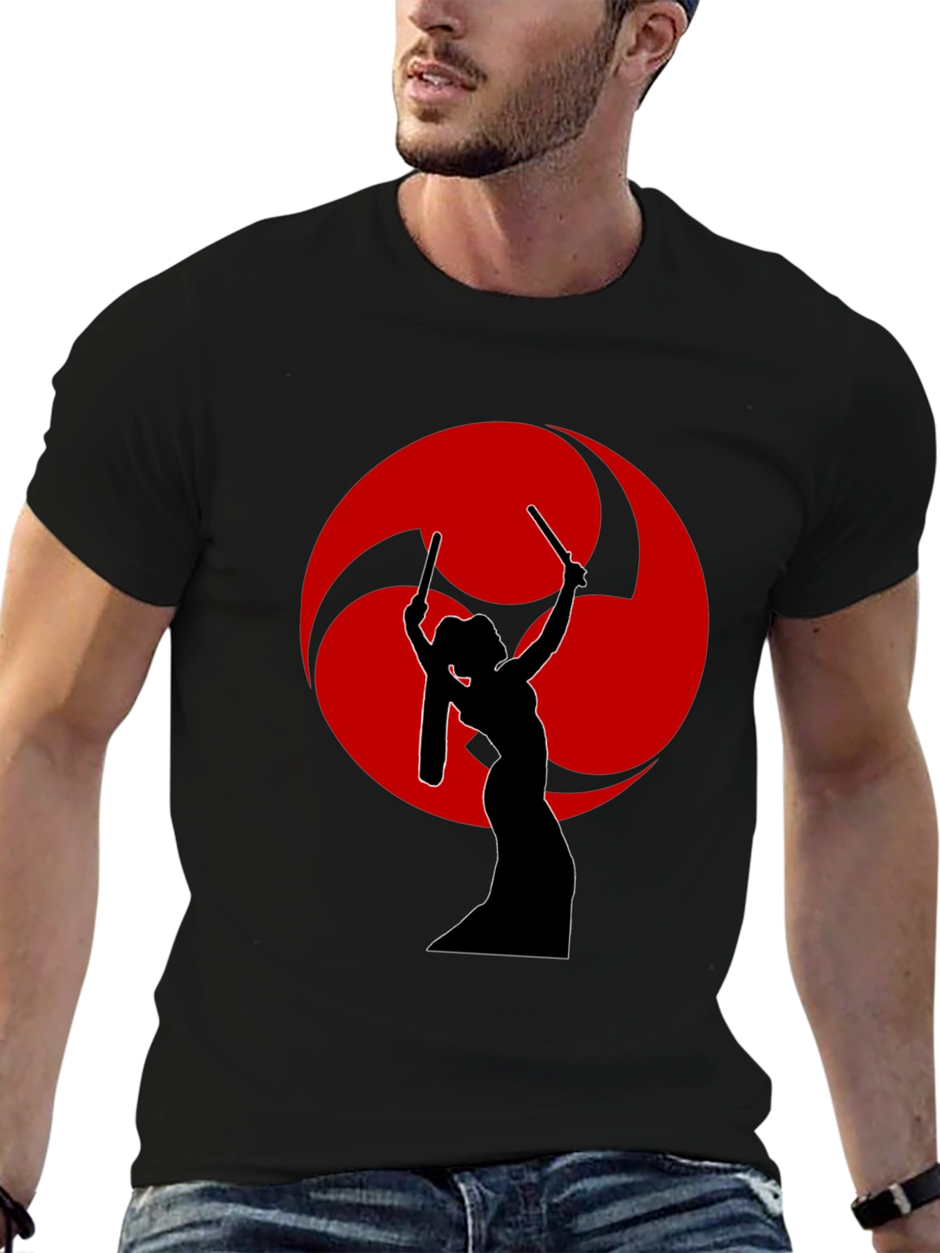 Black Drummer Silhouette T-Shirt - Red Tomoe view 6