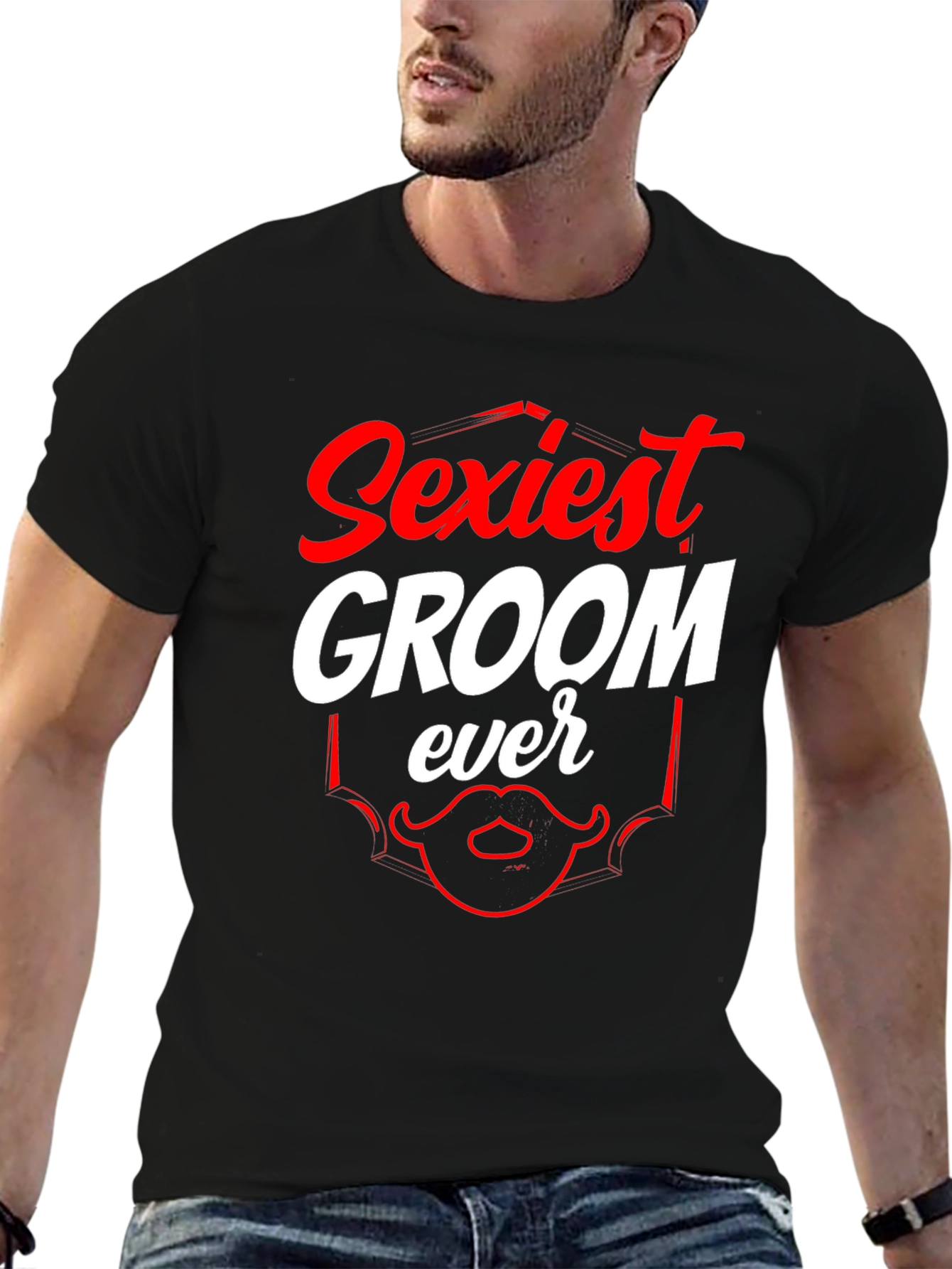 Black Sexiest Groom Ever T-Shirt, Funny Wedding Tee view 6